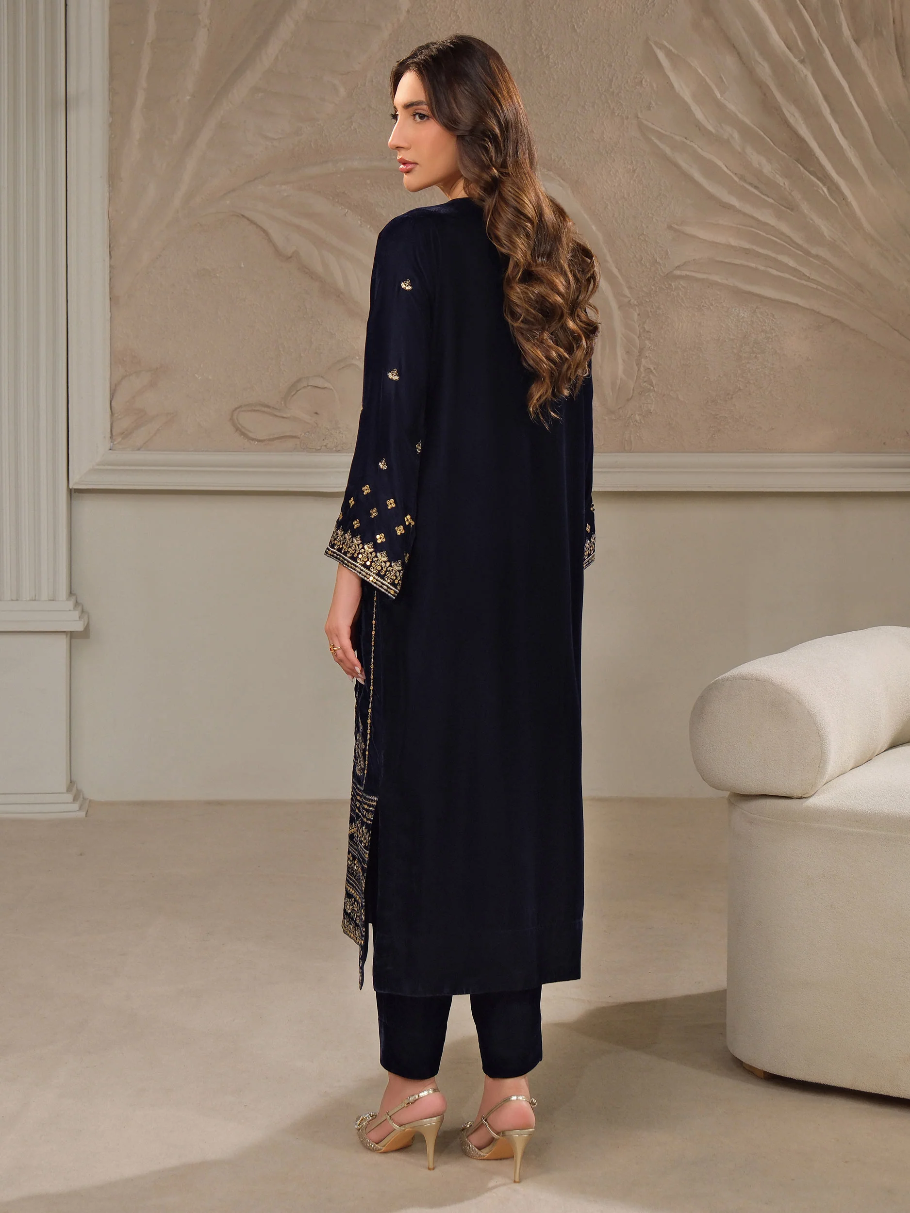 2 Piece Velvet Suit-Embroidered (Unstitched) - Image 6