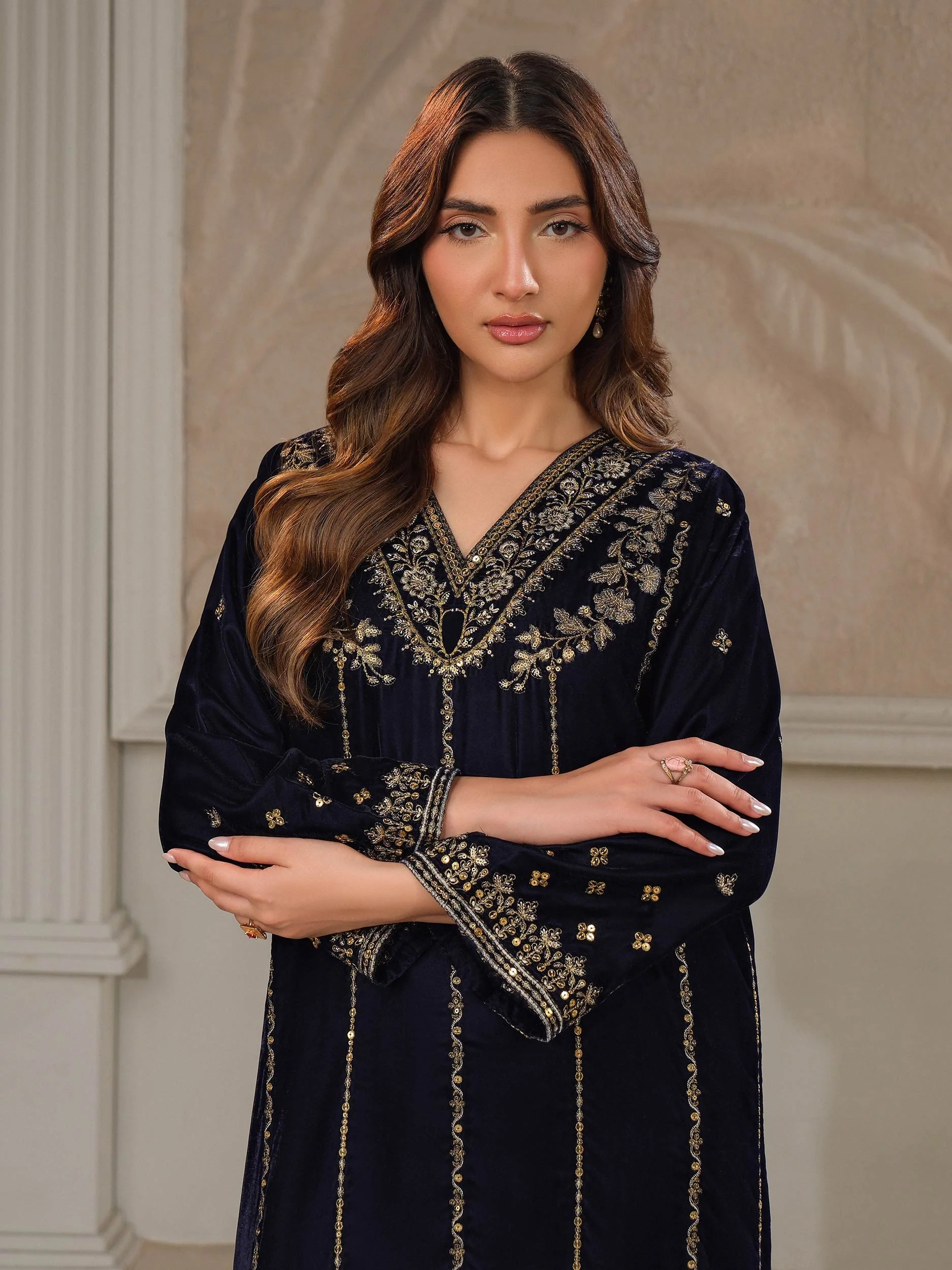 2 Piece Velvet Suit-Embroidered (Unstitched) - Image 7