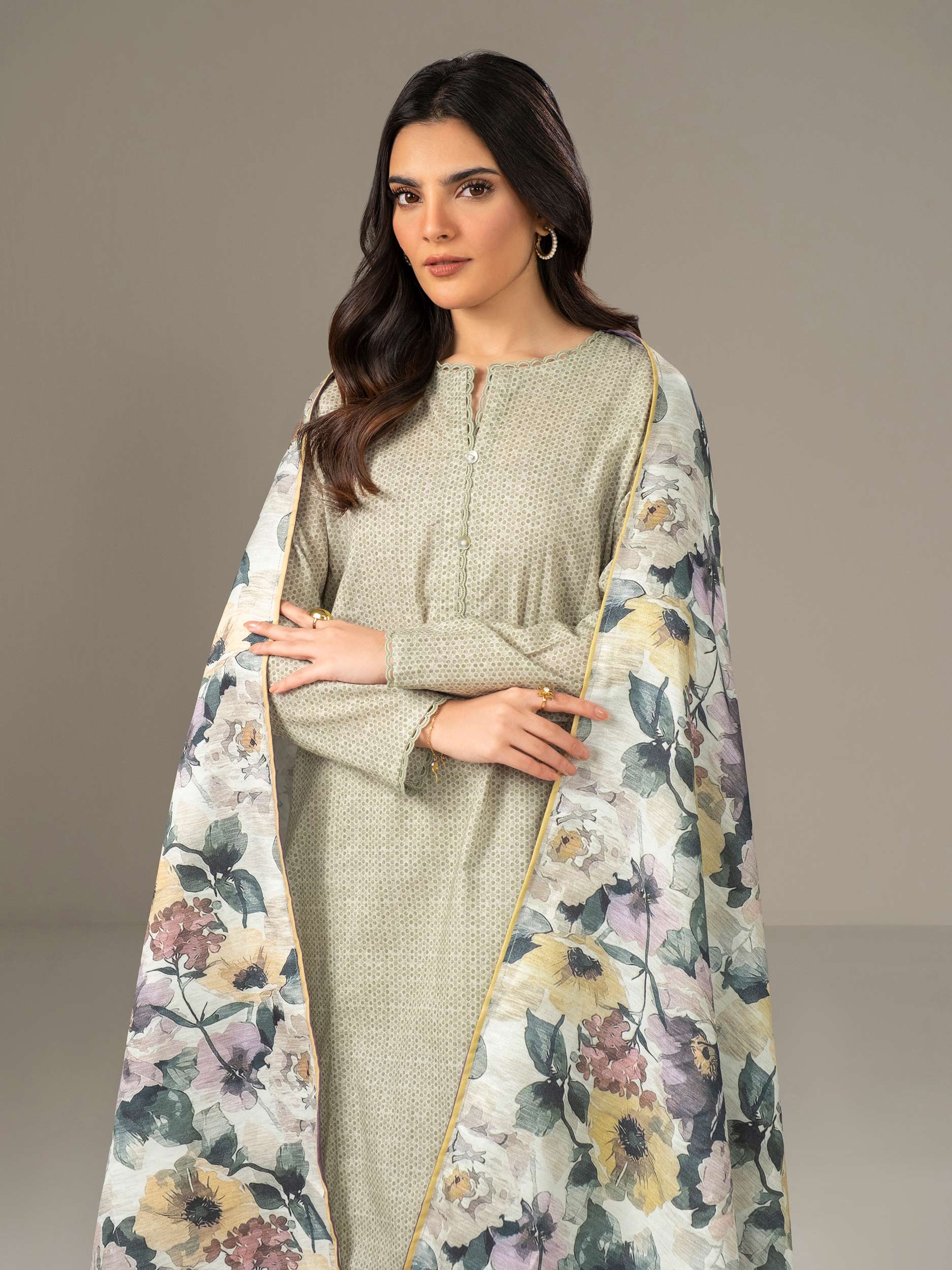 3 Piece Khaddar Suit-Paste Print (Unstitched) - Image 2
