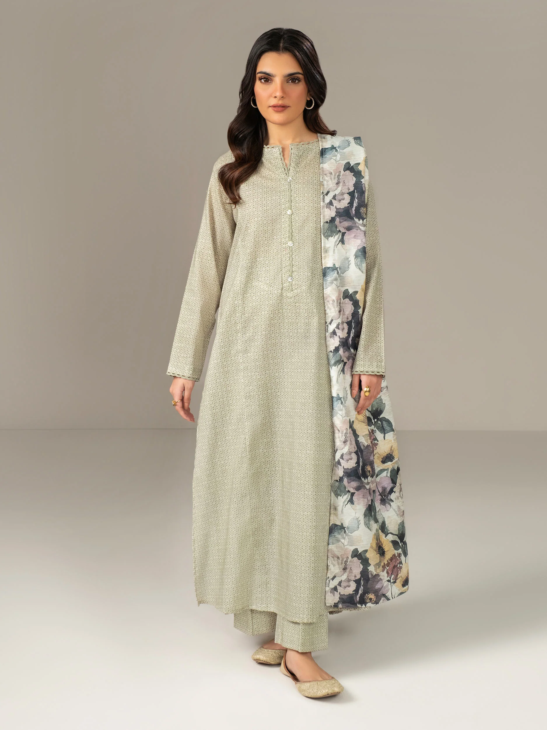 3 Piece Khaddar Suit-Paste Print (Unstitched) - Image 3