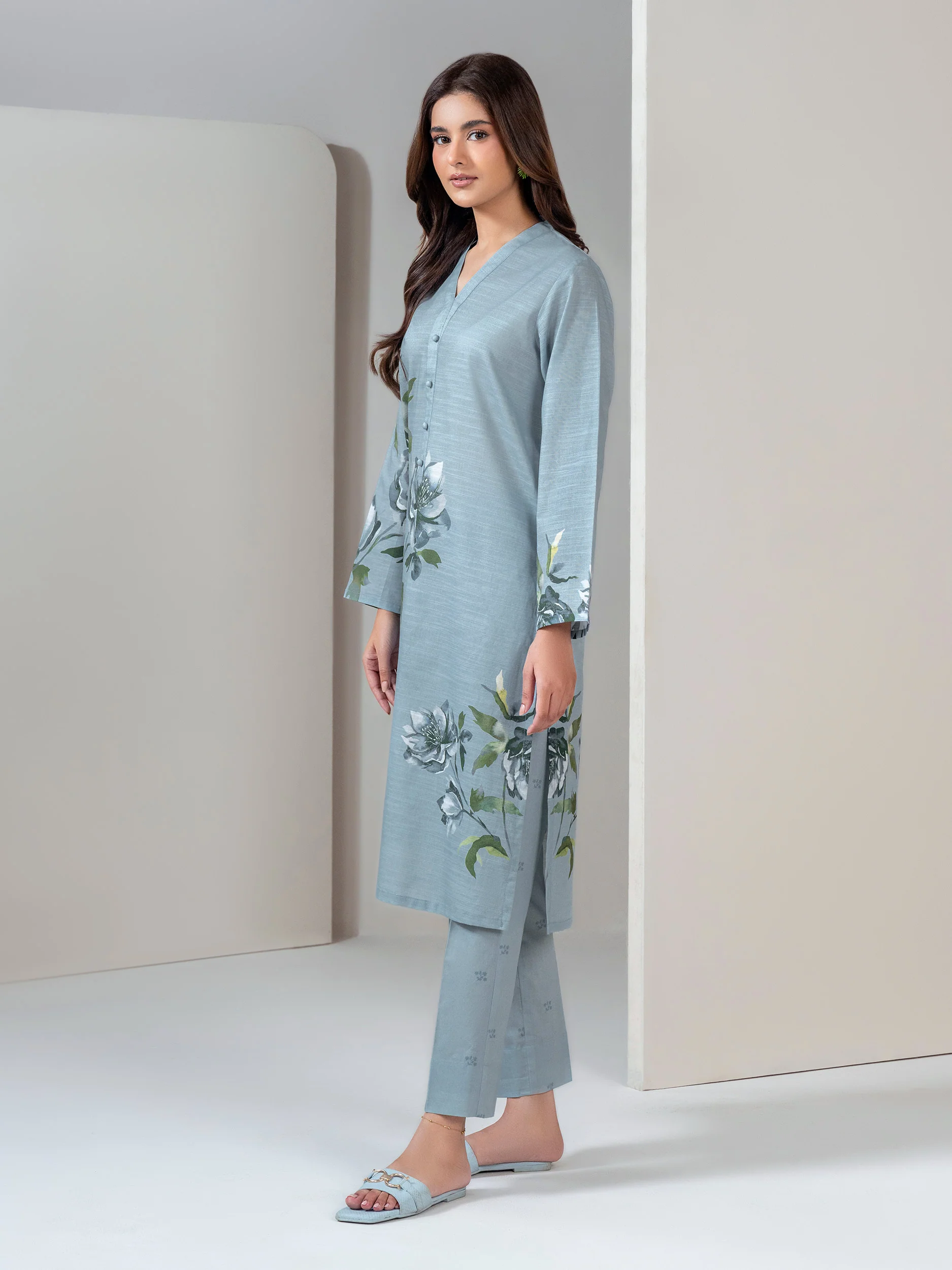 2 Piece Slub Khaddar Suit (Unstitched) - Image 2