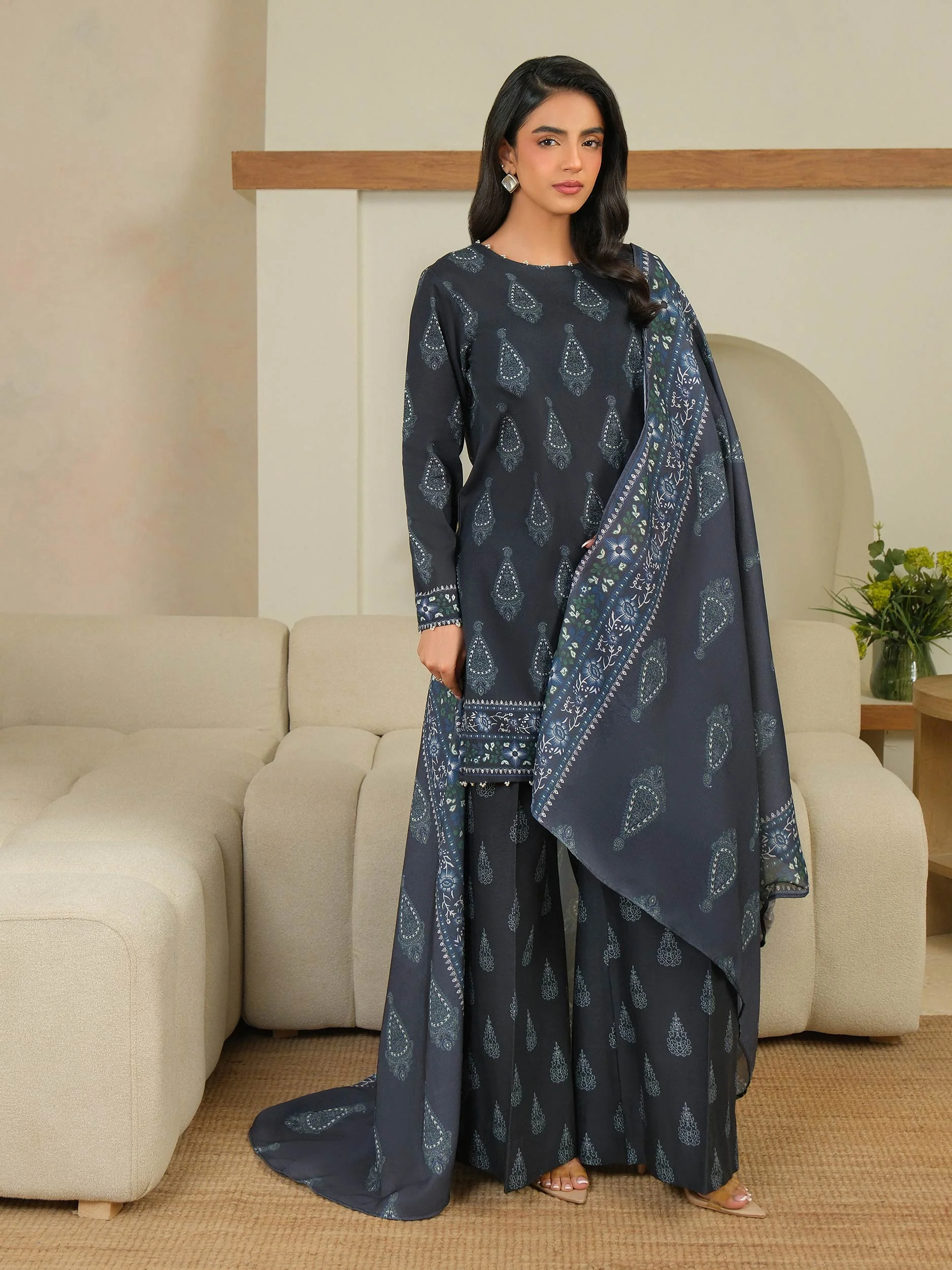 3 Piece Khaddar Suit-Printed (Unstitched) - Image 3