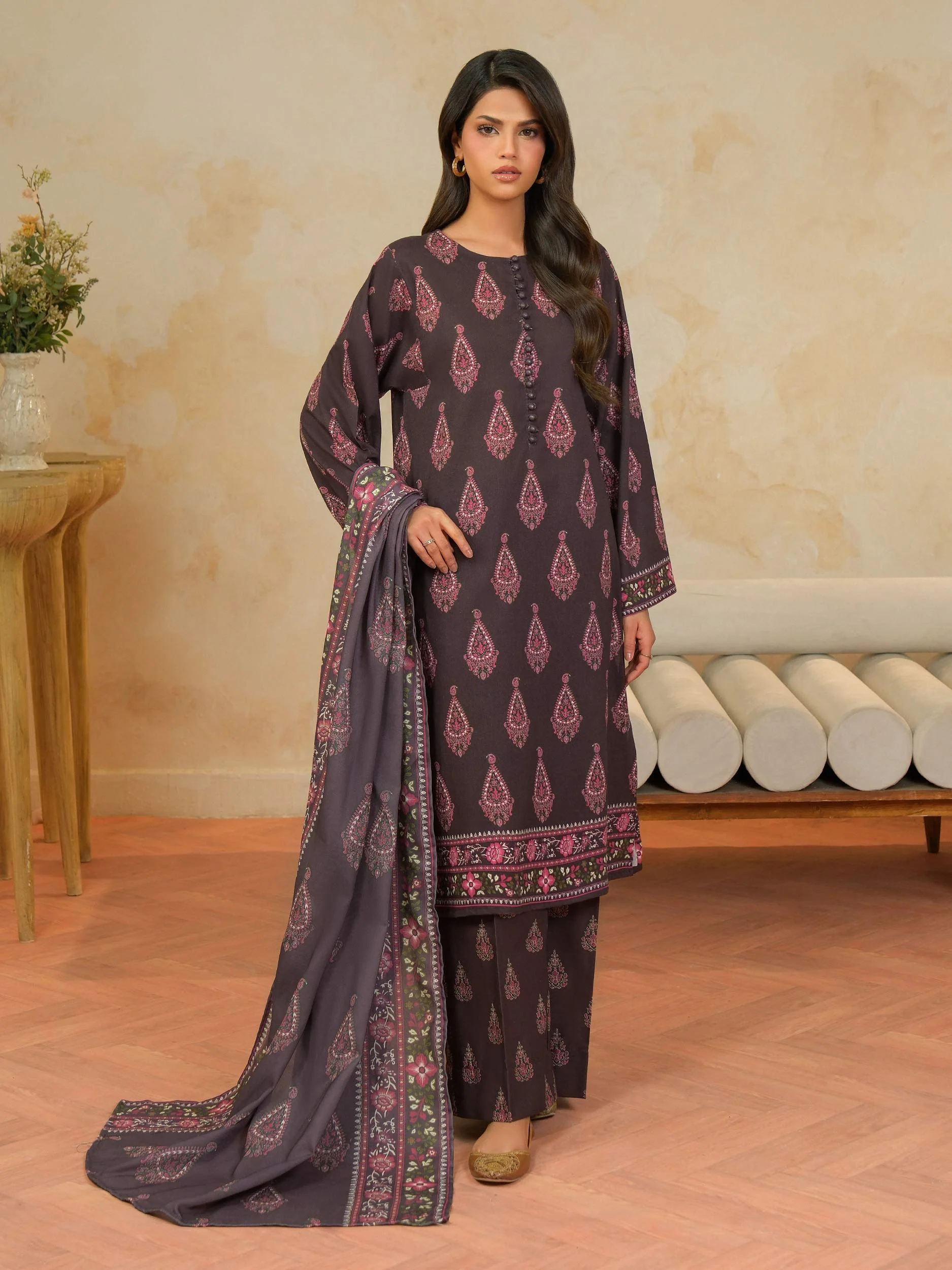 3 Piece Khaddar Suit-Printed (Unstitched) - Image 2