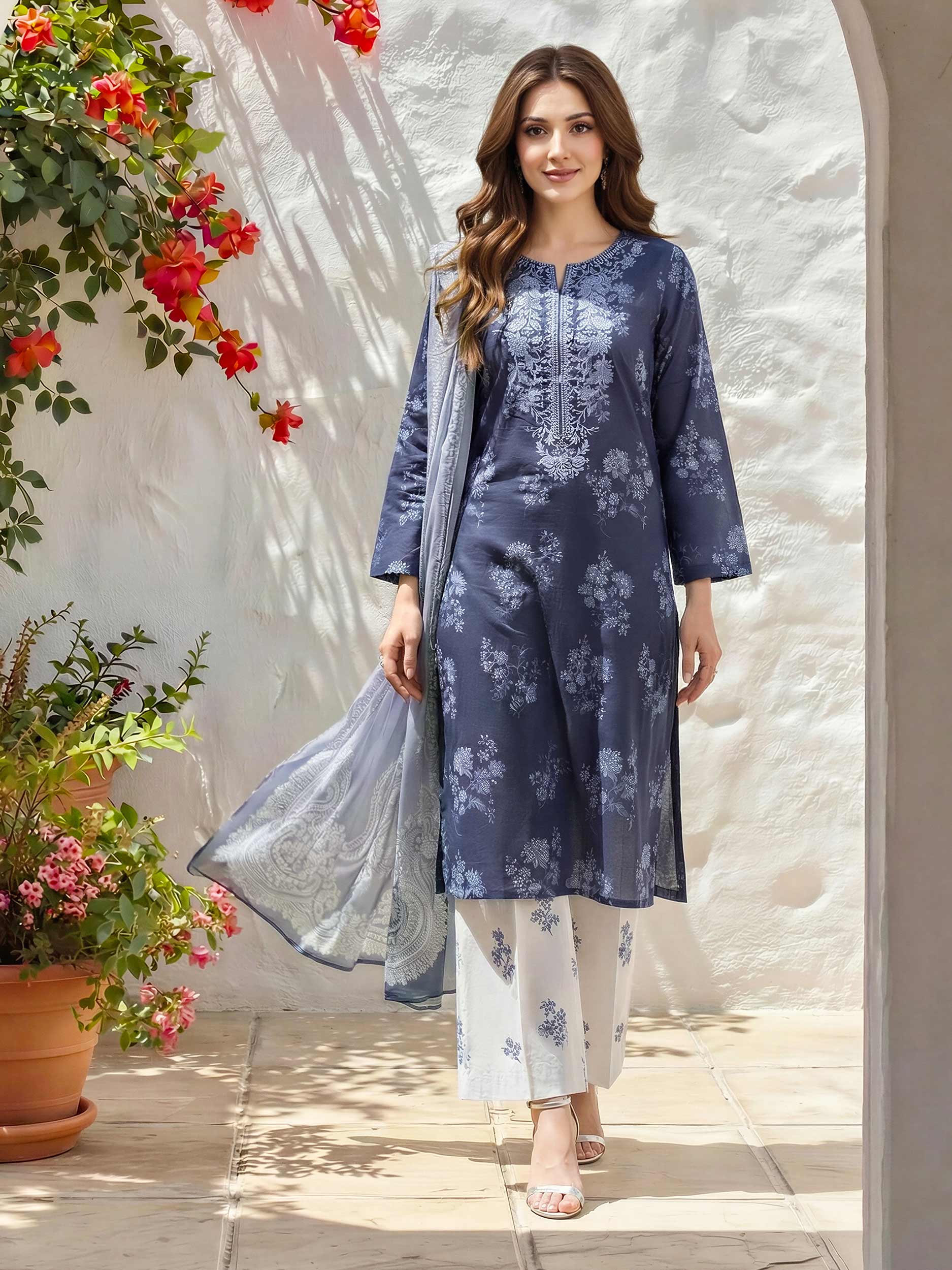 3 Piece Lawn Suit- Embroidered (Unstitched) - Image 2