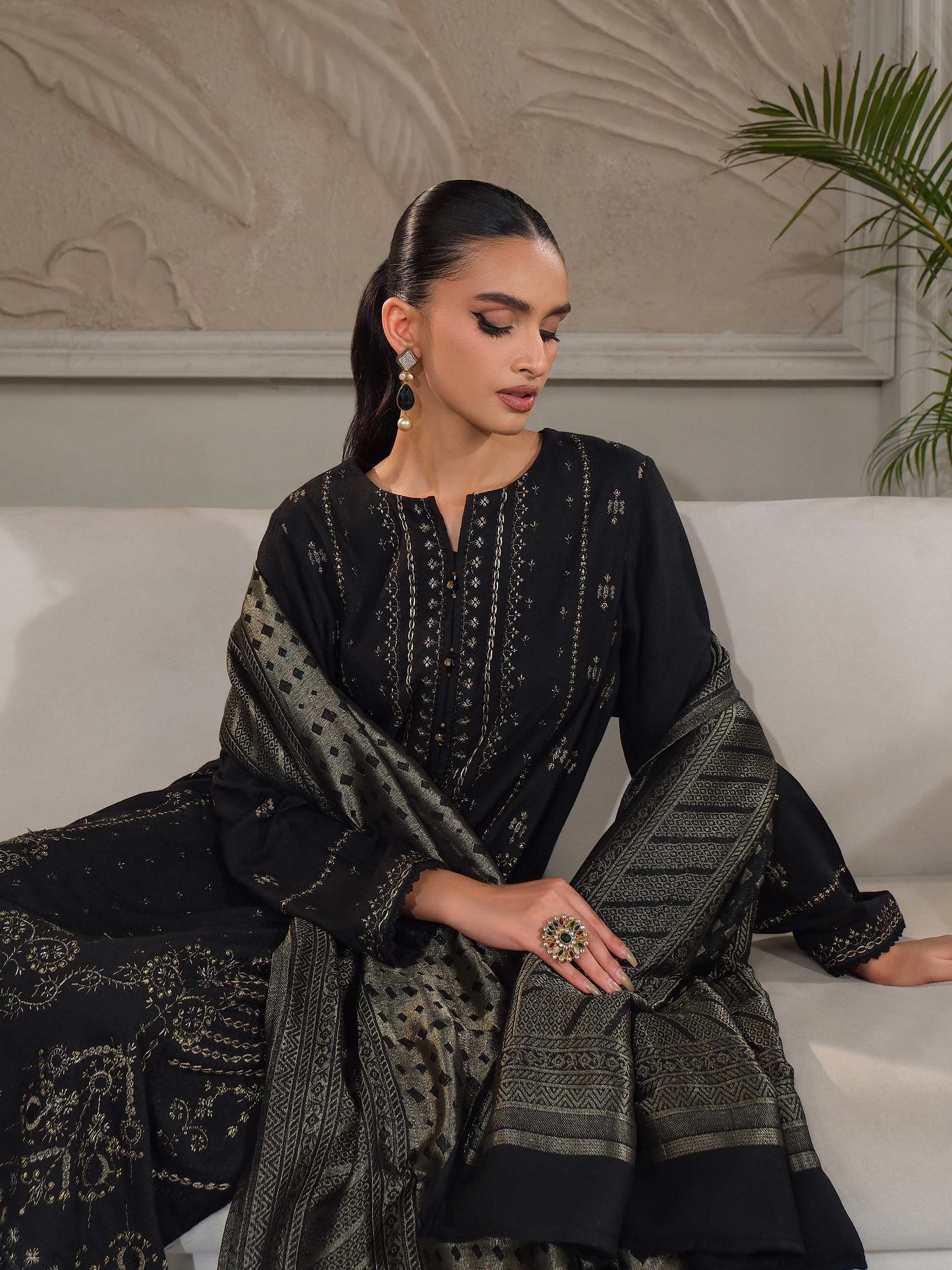 3 Piece Zari Karandi Suit-Embroidered (Unstitched) - Image 2