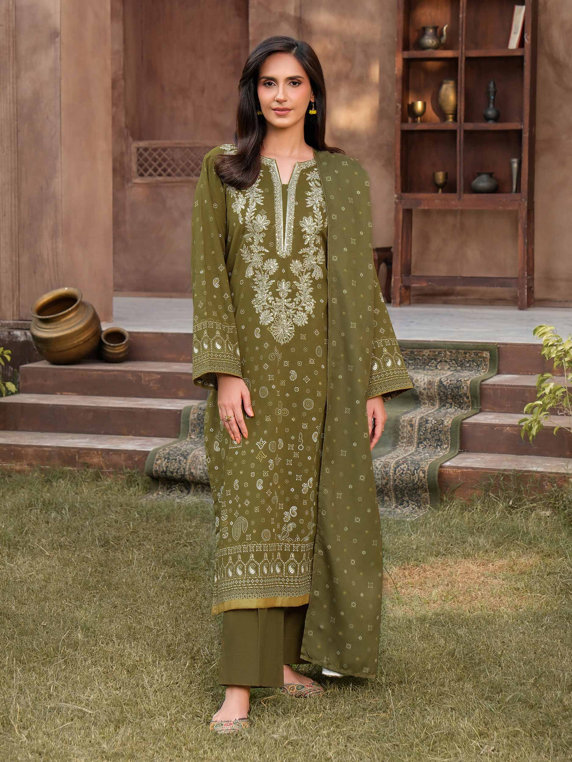 3 Piece Khaddar Suit-Embroidered (Unstitched) - Image 6