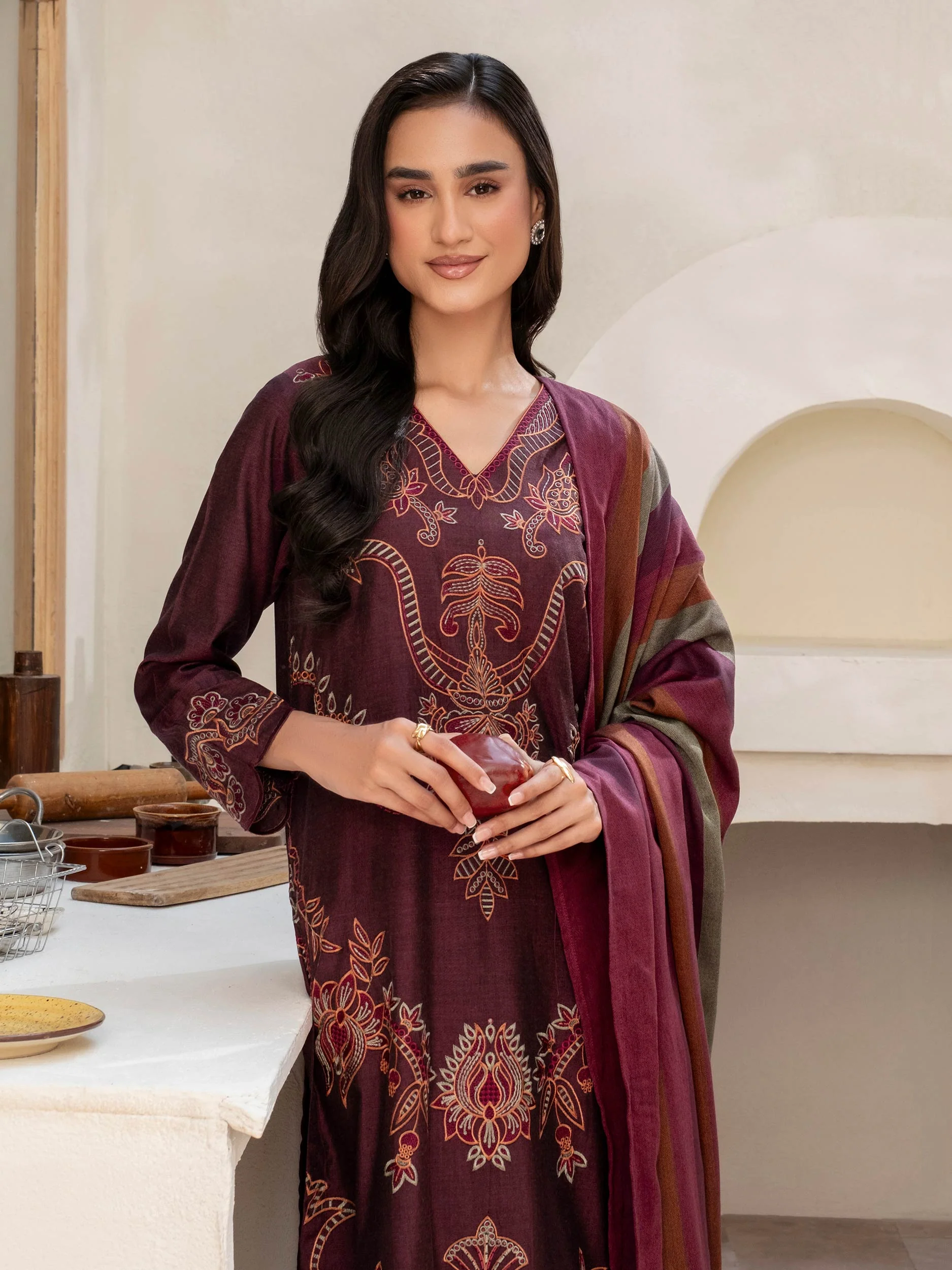 3 Piece Yarn Dyed Suit-Embroidered (Unstitched) - Image 6