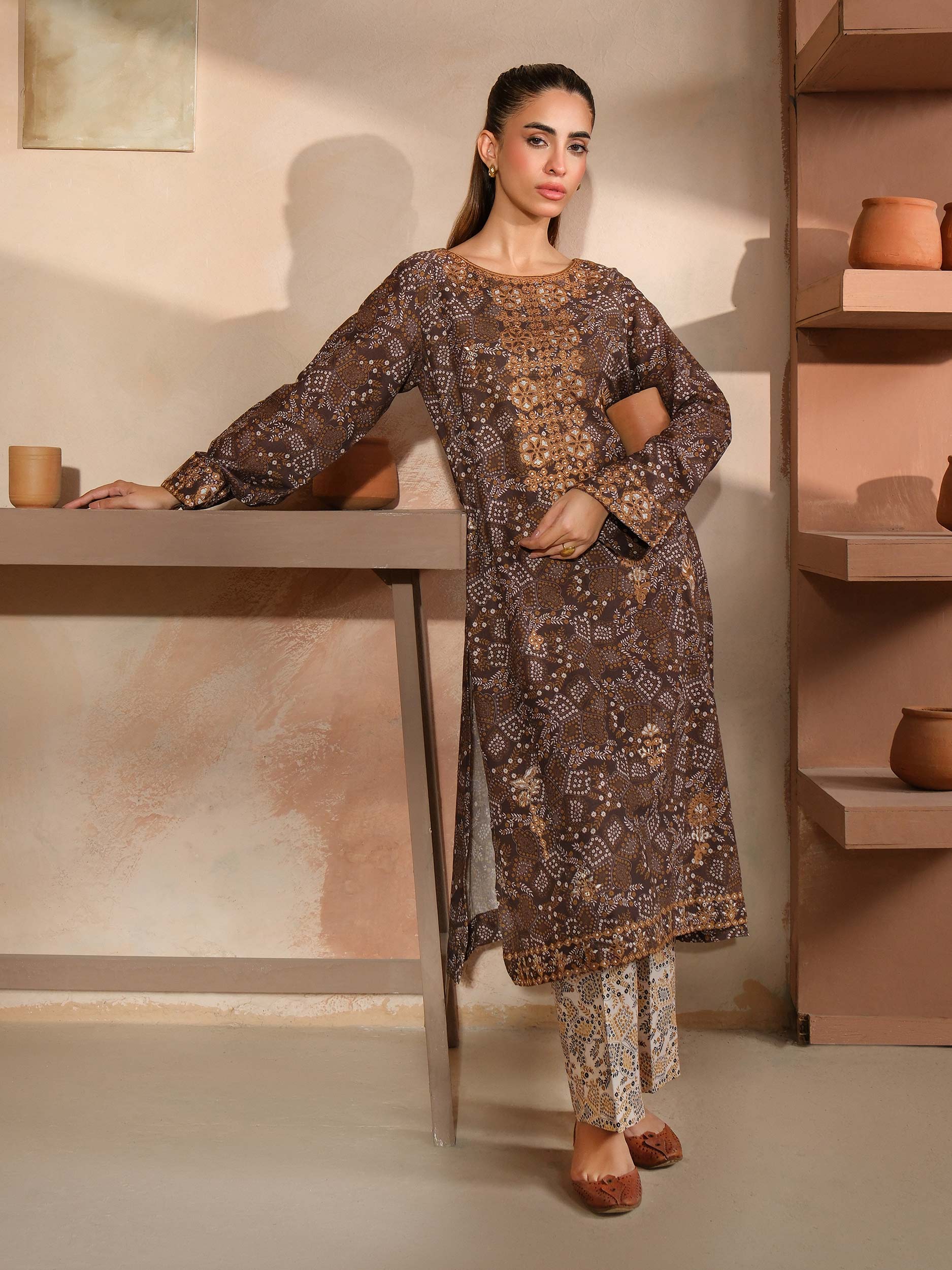 2 Piece Khaddar Suit-Embroidered (Unstitched) - Image 3