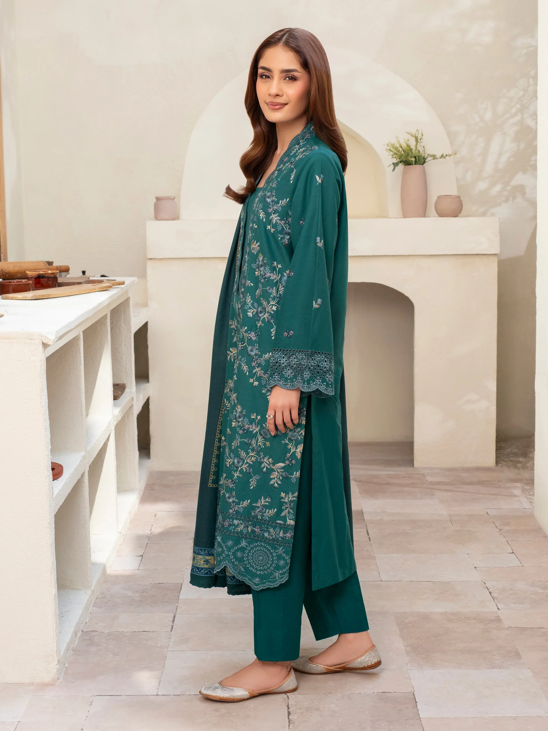 3 Piece Khaddar Suit-Embroidered (Unstitched) - Image 3