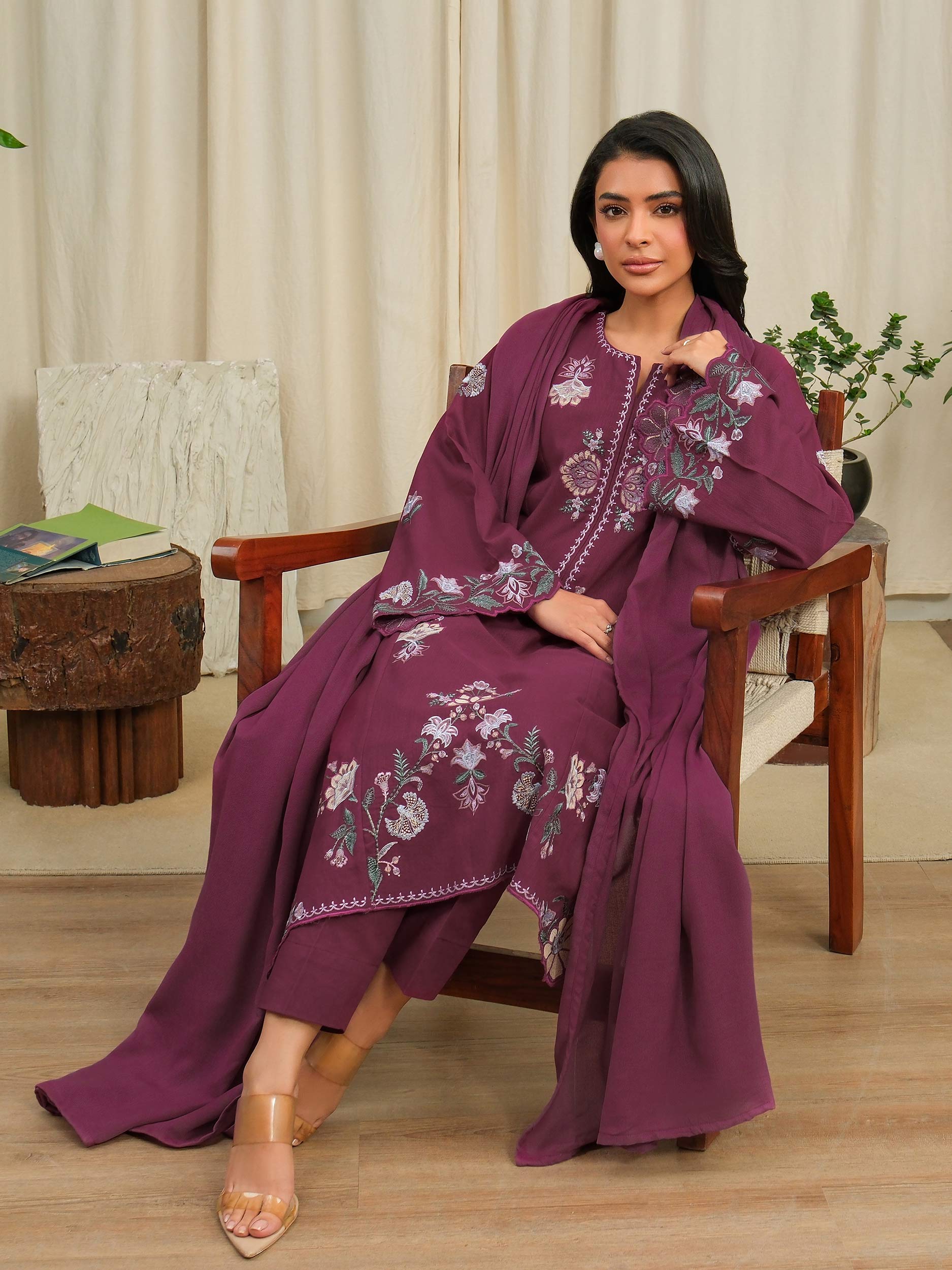 3 Piece Khaddar Suit-Embroidered (Unstitched) - Image 2
