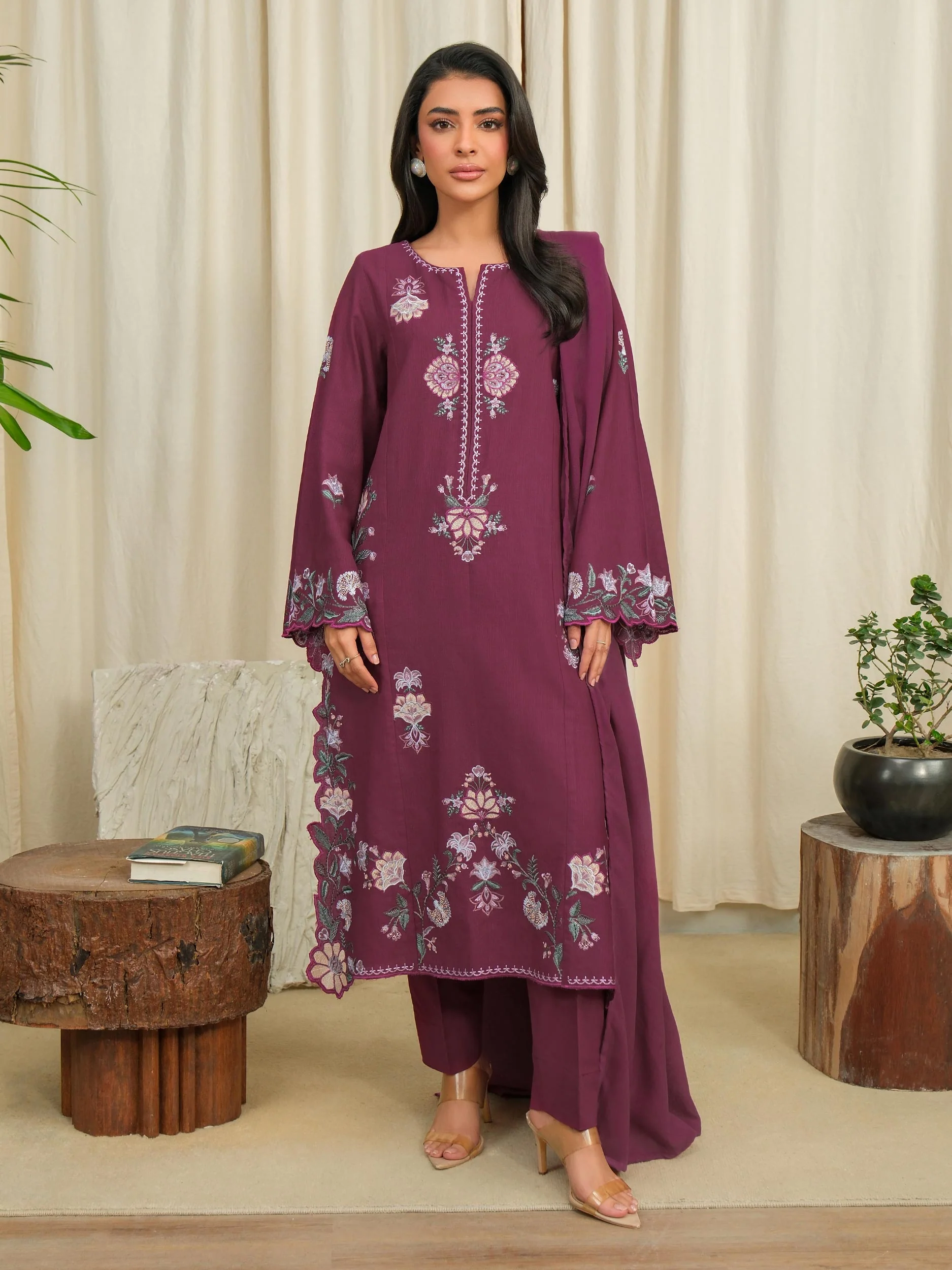 3 Piece Khaddar Suit-Embroidered (Unstitched) - Image 3