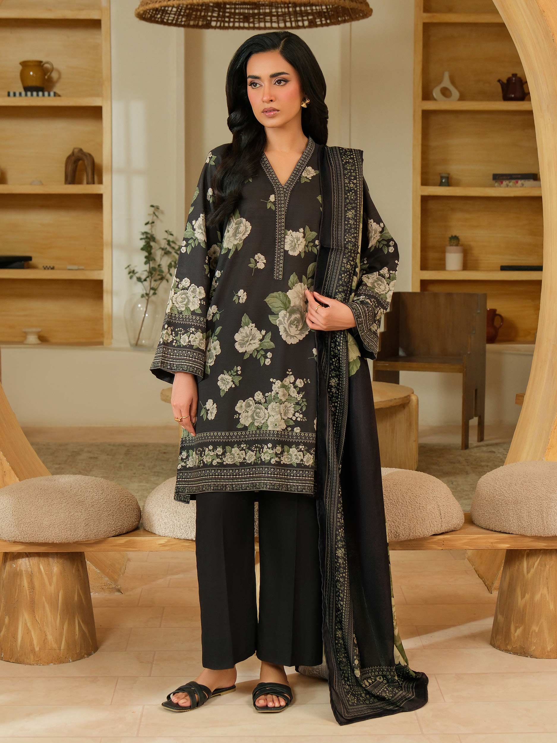 3 Piece Khaddar Suit-Printed (Unstitched) - Image 3