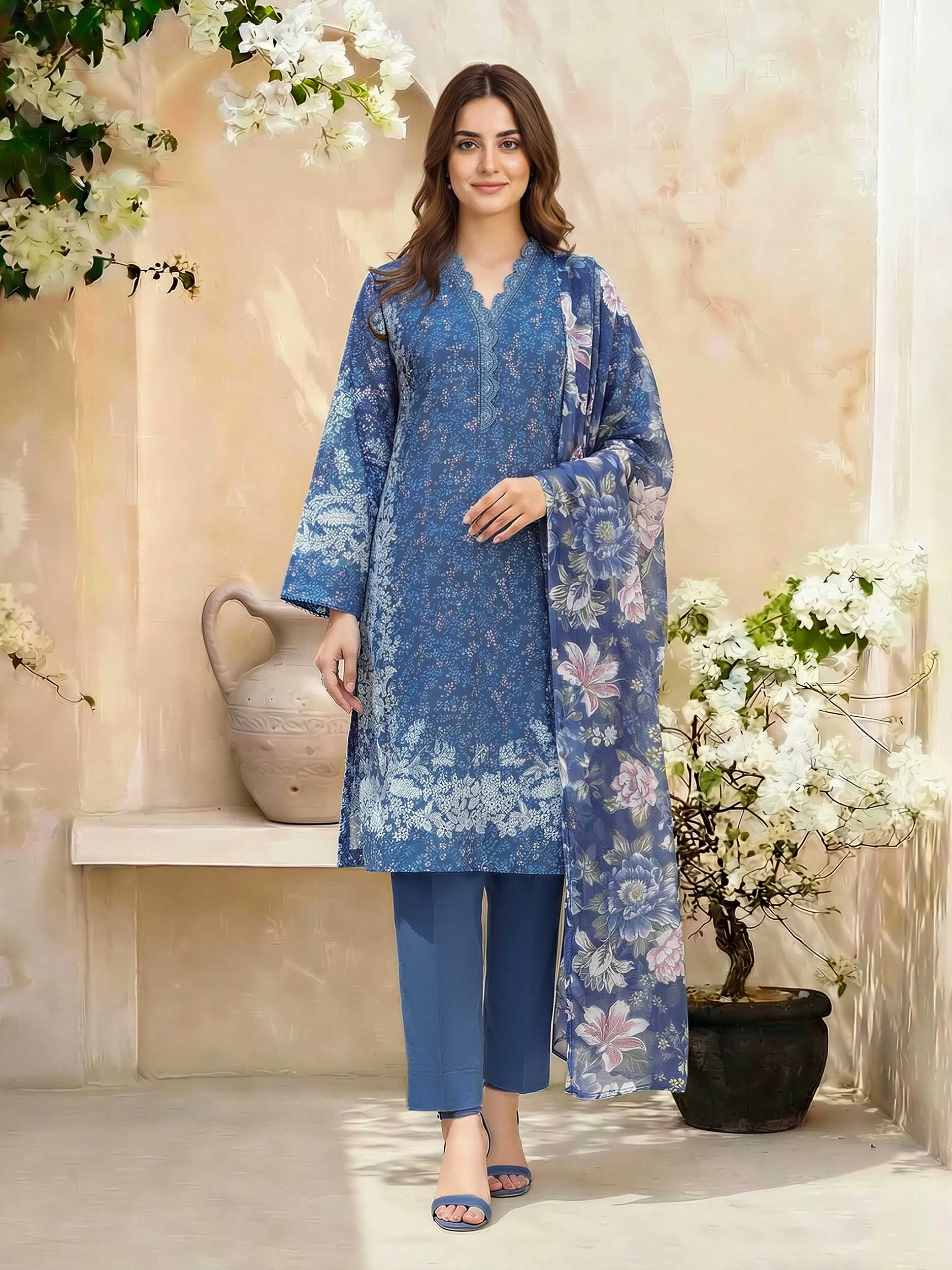 3 Piece Lawn Suit- Printed (Unstitched) - Image 2