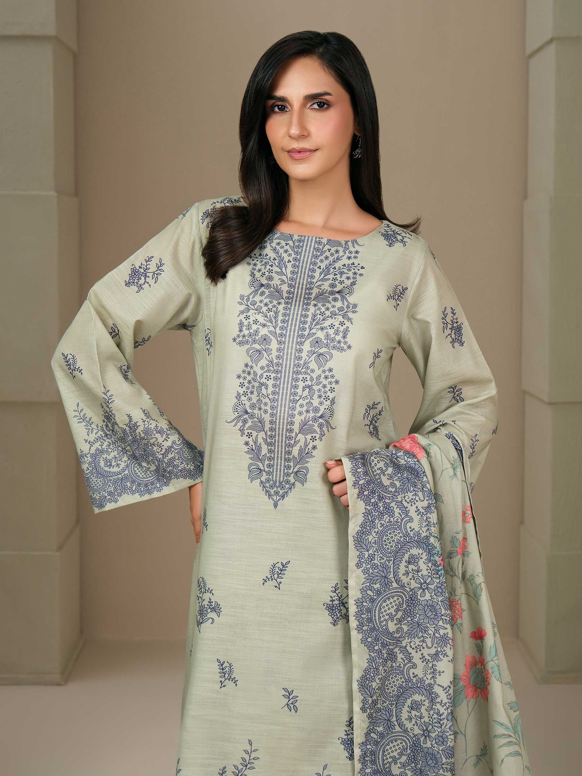 3 Piece Khaddar Suit-Printed (Unstitched) - Image 2