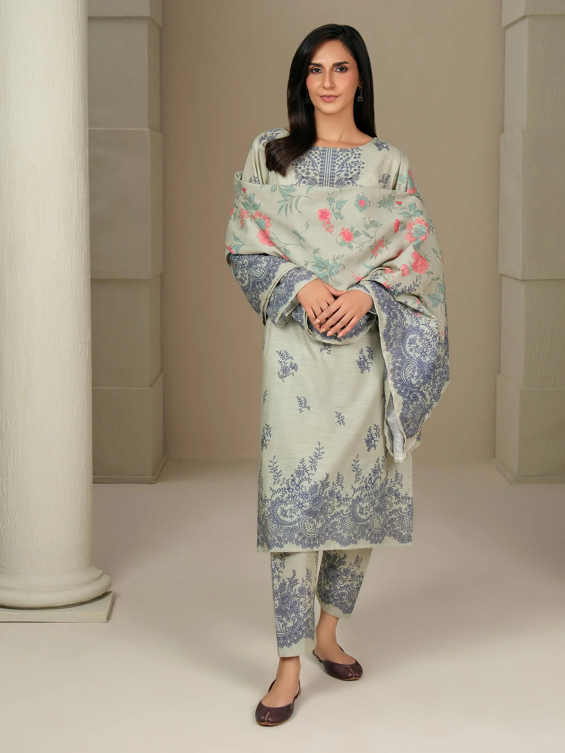 3 Piece Khaddar Suit-Printed (Unstitched) - Image 3