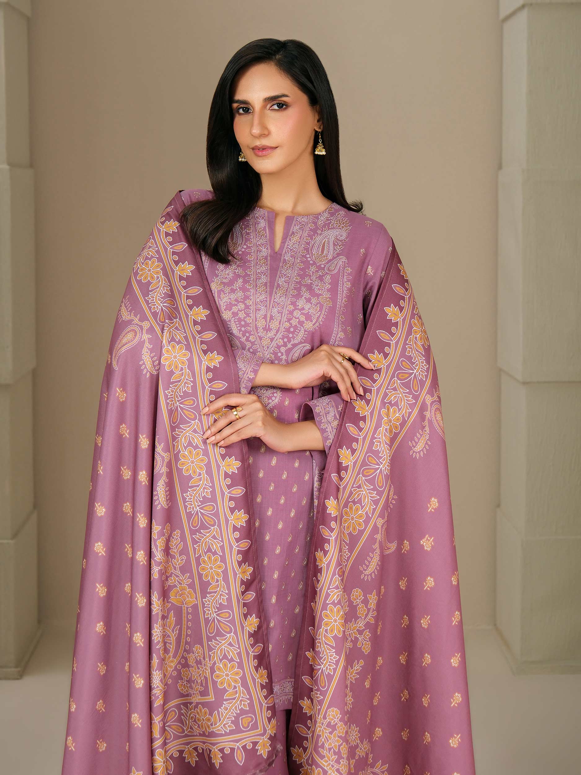 3 Piece Khaddar Suit-Paste Print (Unstitched) - Image 5