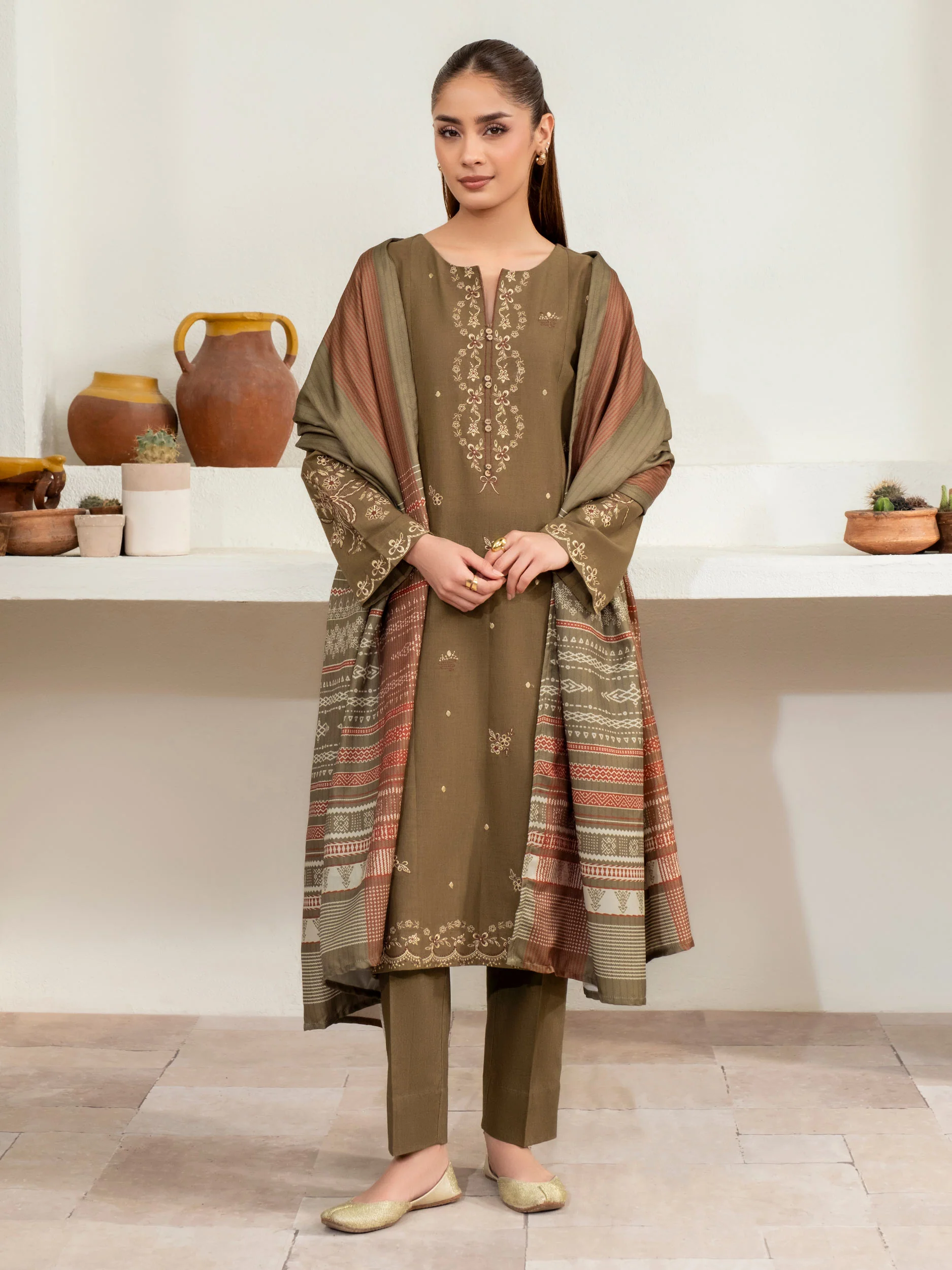 3 Piece Khaddar Suit-Embroidered (Unstitched) - Image 2