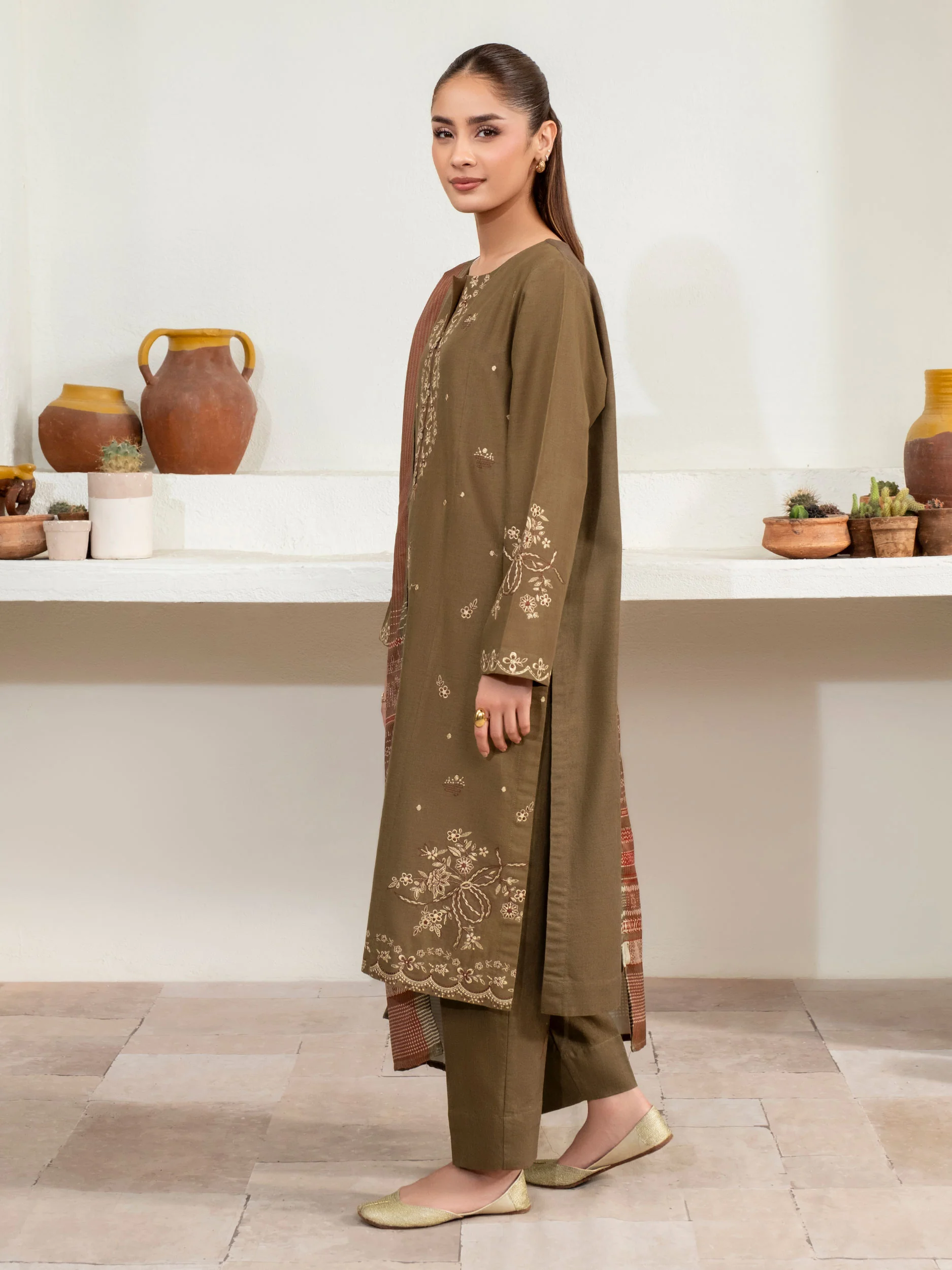 3 Piece Khaddar Suit-Embroidered (Unstitched) - Image 3