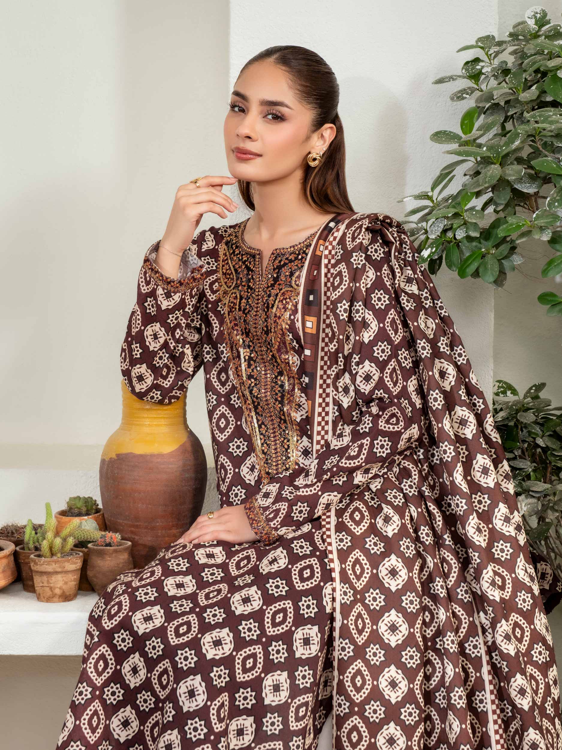 3 Piece Khaddar Suit-Embroidered (Unstitched) - Image 6