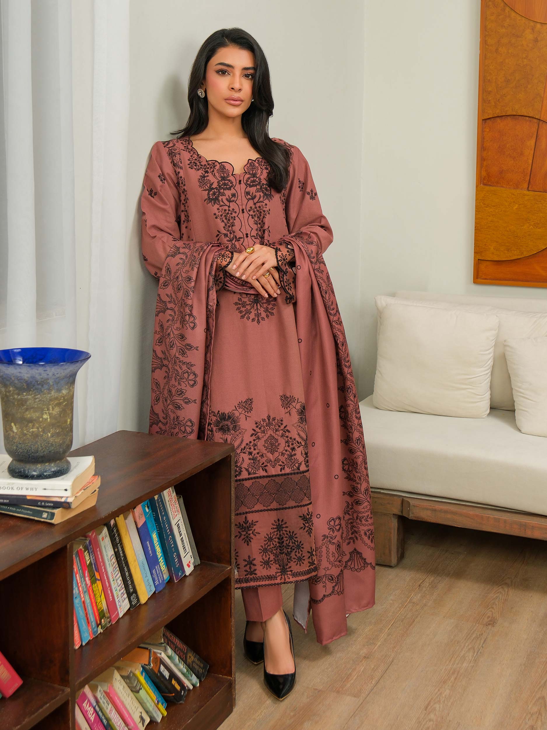 3 Piece Khaddar Suit-Embroidered (Unstitched) - Image 2