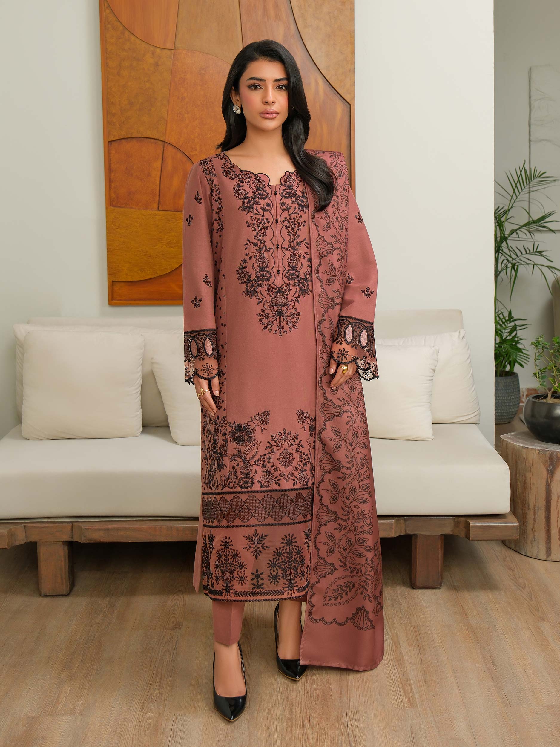 3 Piece Khaddar Suit-Embroidered (Unstitched) - Image 3