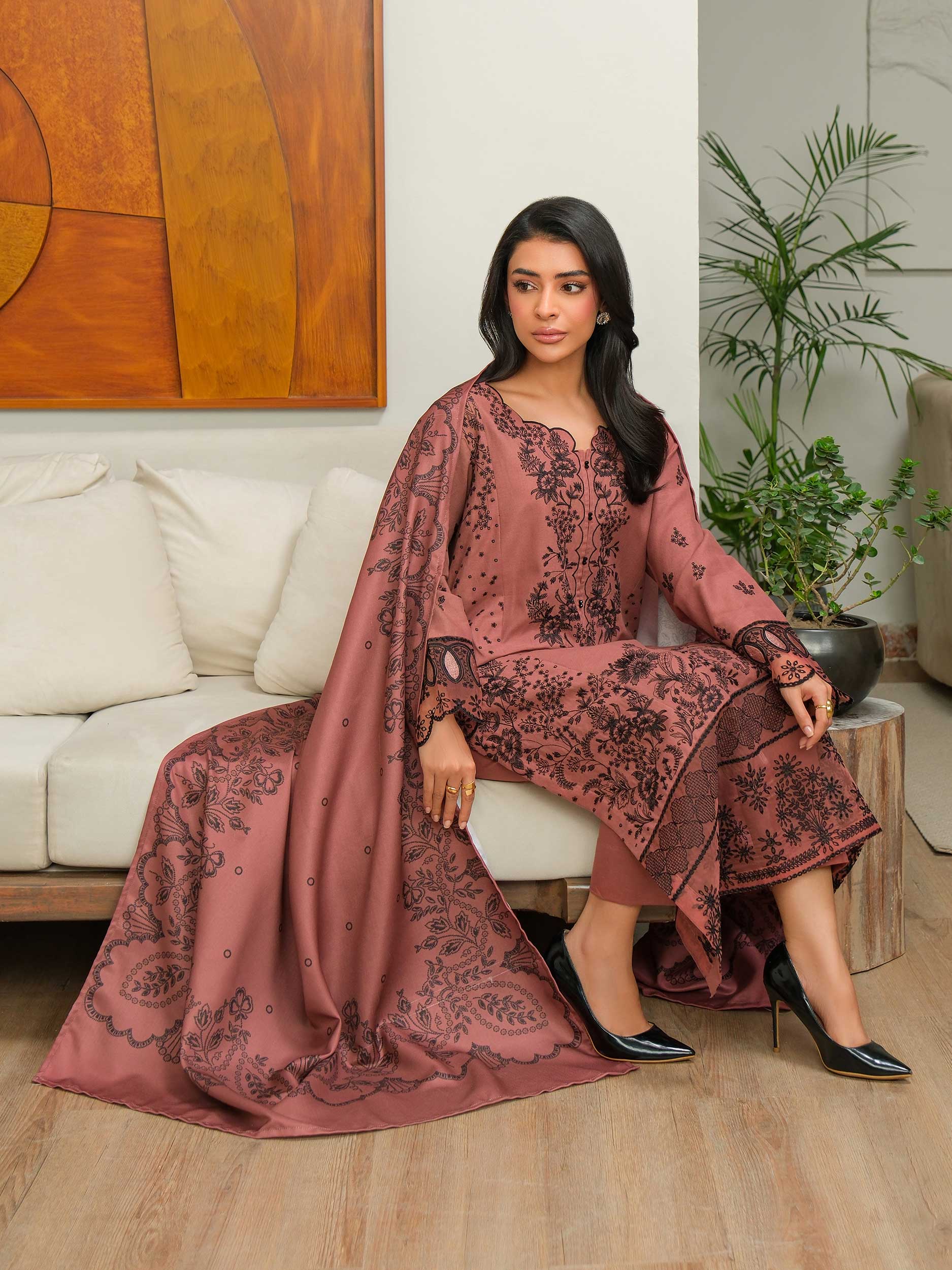 3 Piece Khaddar Suit-Embroidered (Unstitched) - Image 7