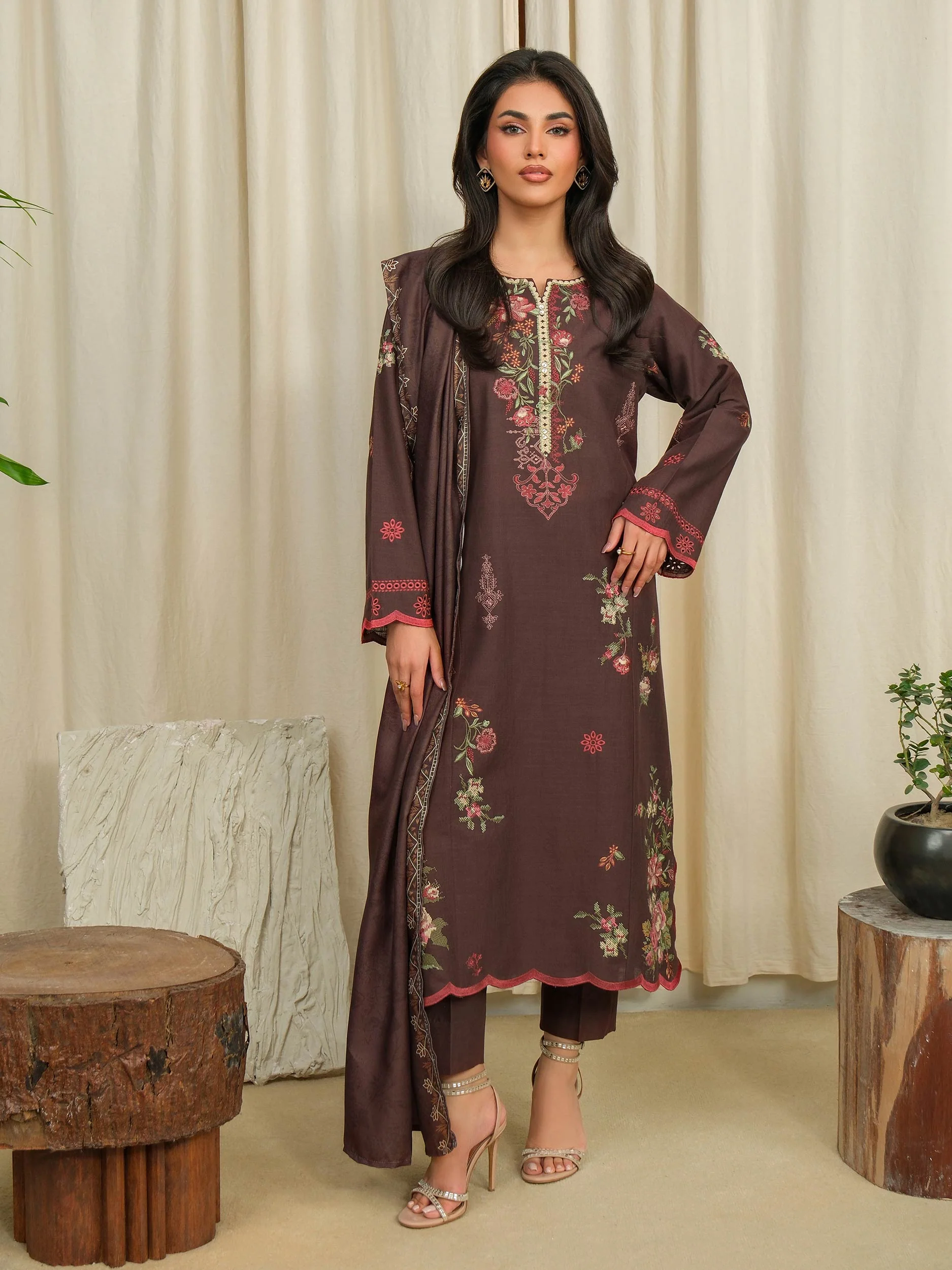 3 Piece Khaddar Suit-Embroidered (Unstitched) - Image 2