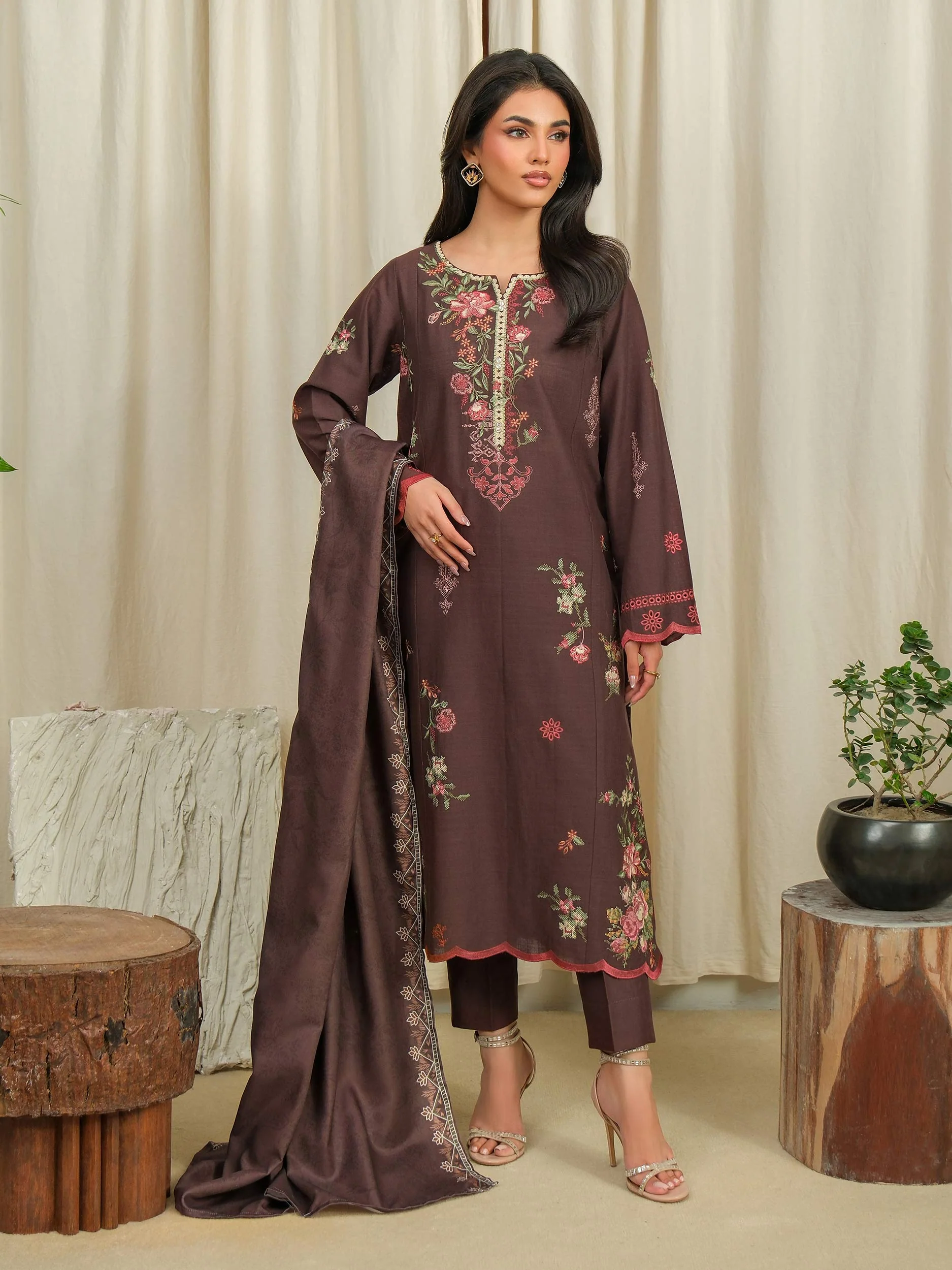 3 Piece Khaddar Suit-Embroidered (Unstitched) - Image 3