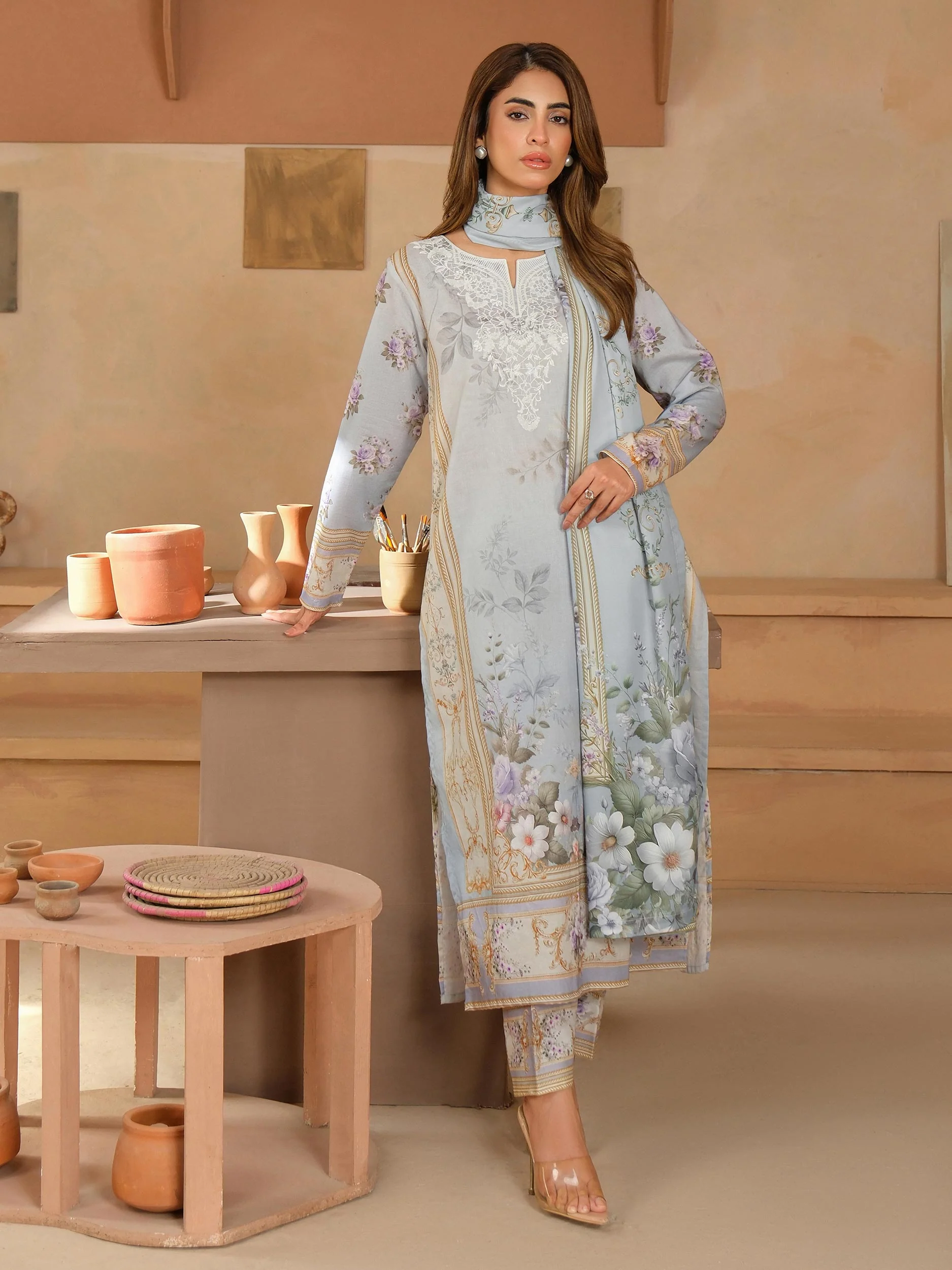 3 Piece Khaddar Suit-Embroidered (Unstitched) - Image 2