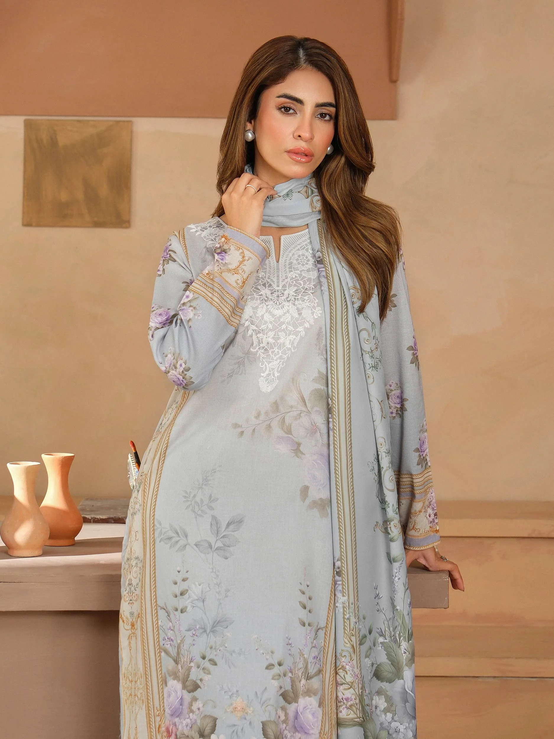 3 Piece Khaddar Suit-Embroidered (Unstitched) - Image 3