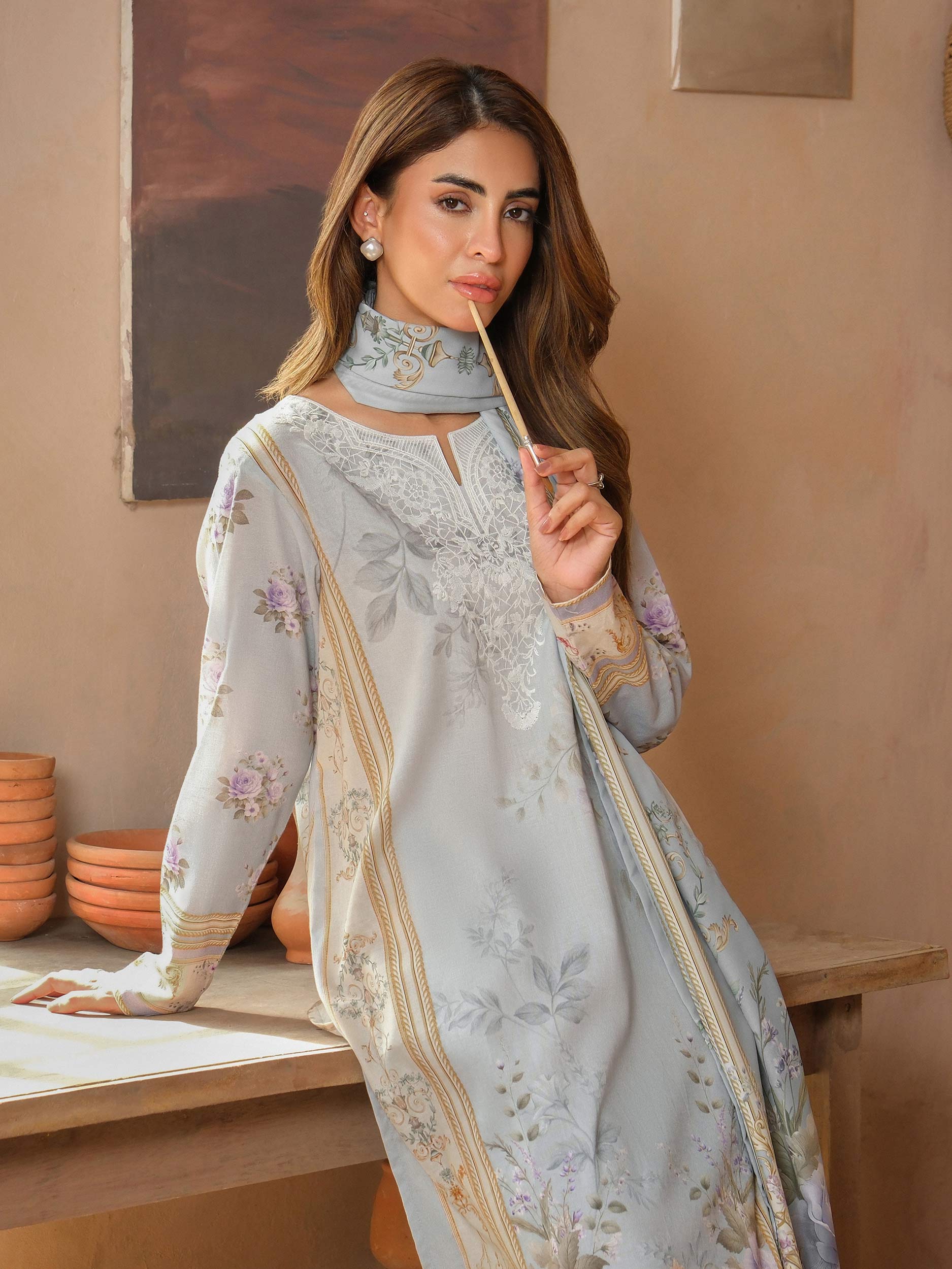 3 Piece Khaddar Suit-Embroidered (Unstitched) - Image 7