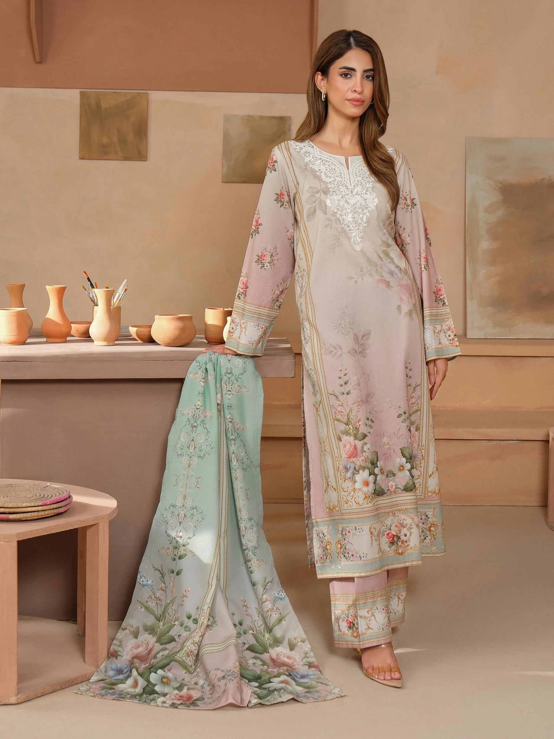 3 Piece Khaddar Suit-Embroidered (Unstitched) - Image 2