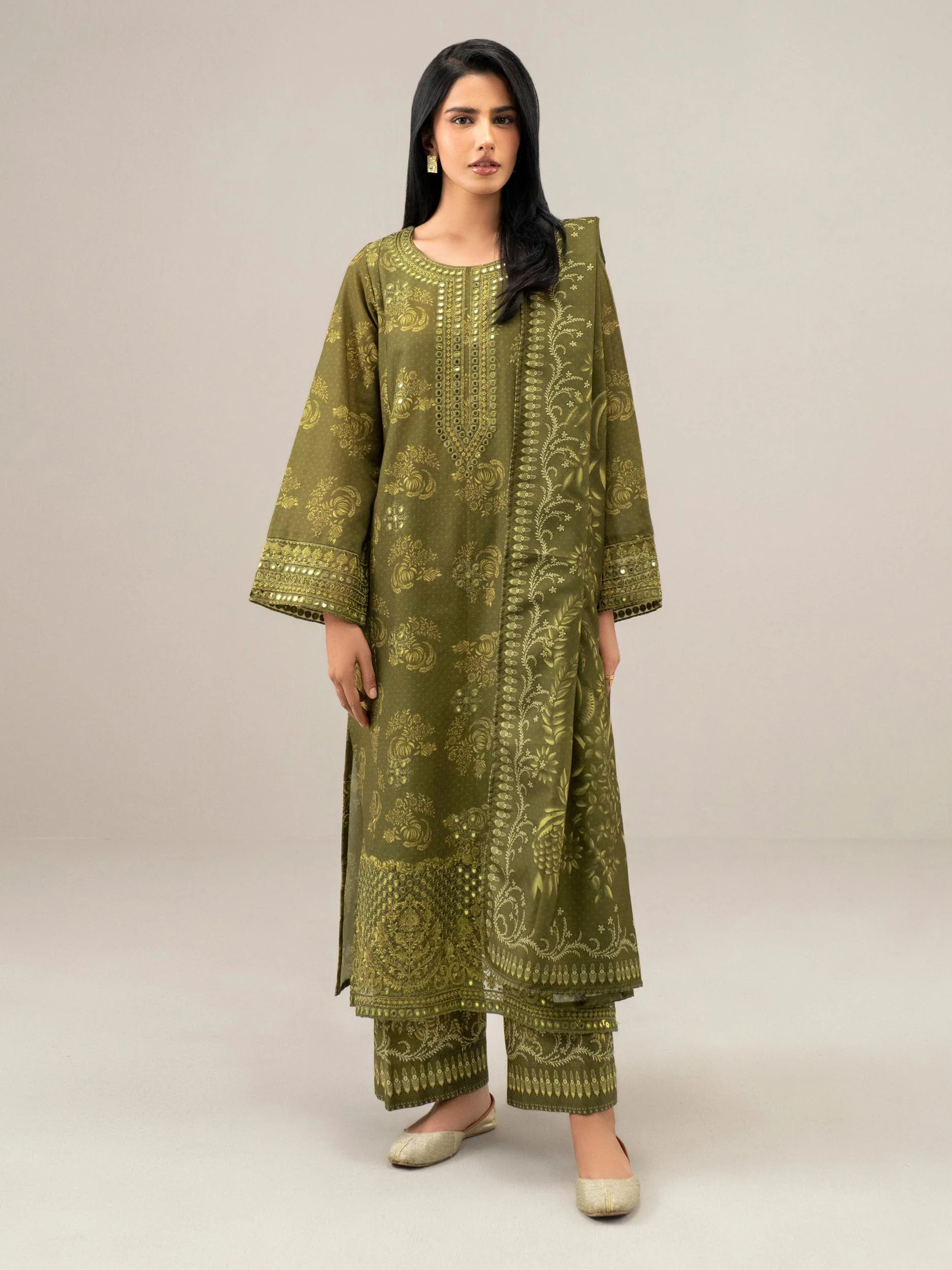 3 Piece Slub Khaddar Suit-Embroidered (Unstitched) - Image 2