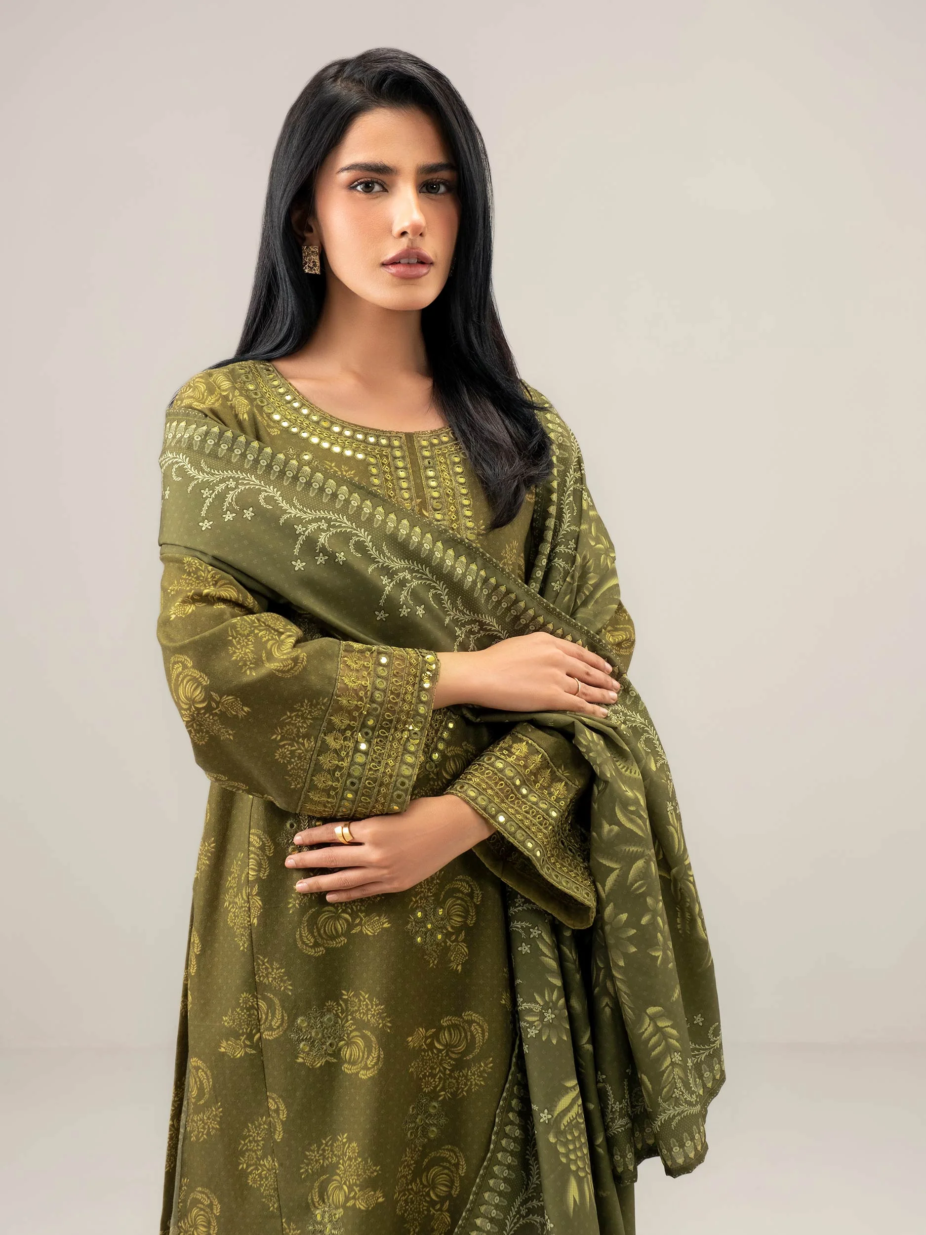 3 Piece Slub Khaddar Suit-Embroidered (Unstitched) - Image 5