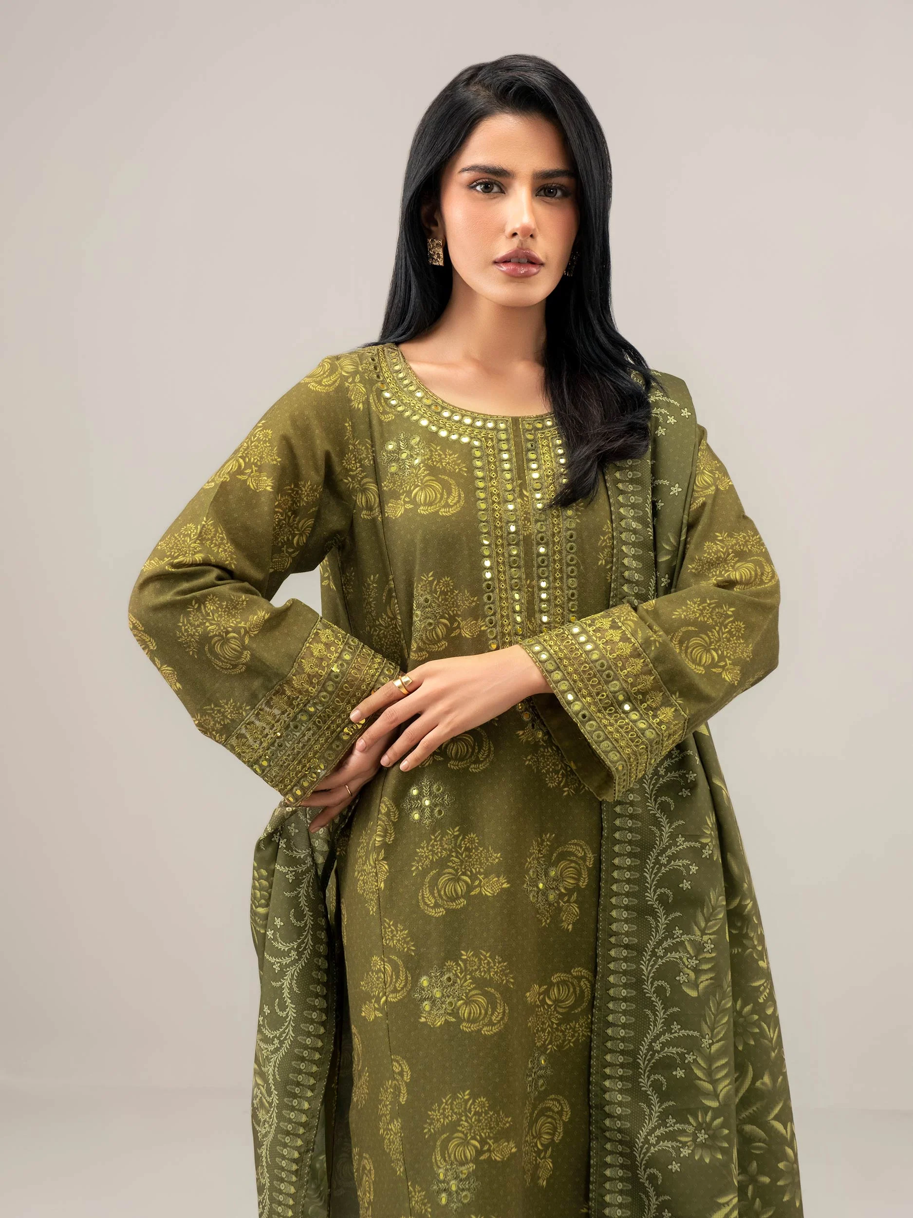 3 Piece Slub Khaddar Suit-Embroidered (Unstitched) - Image 6