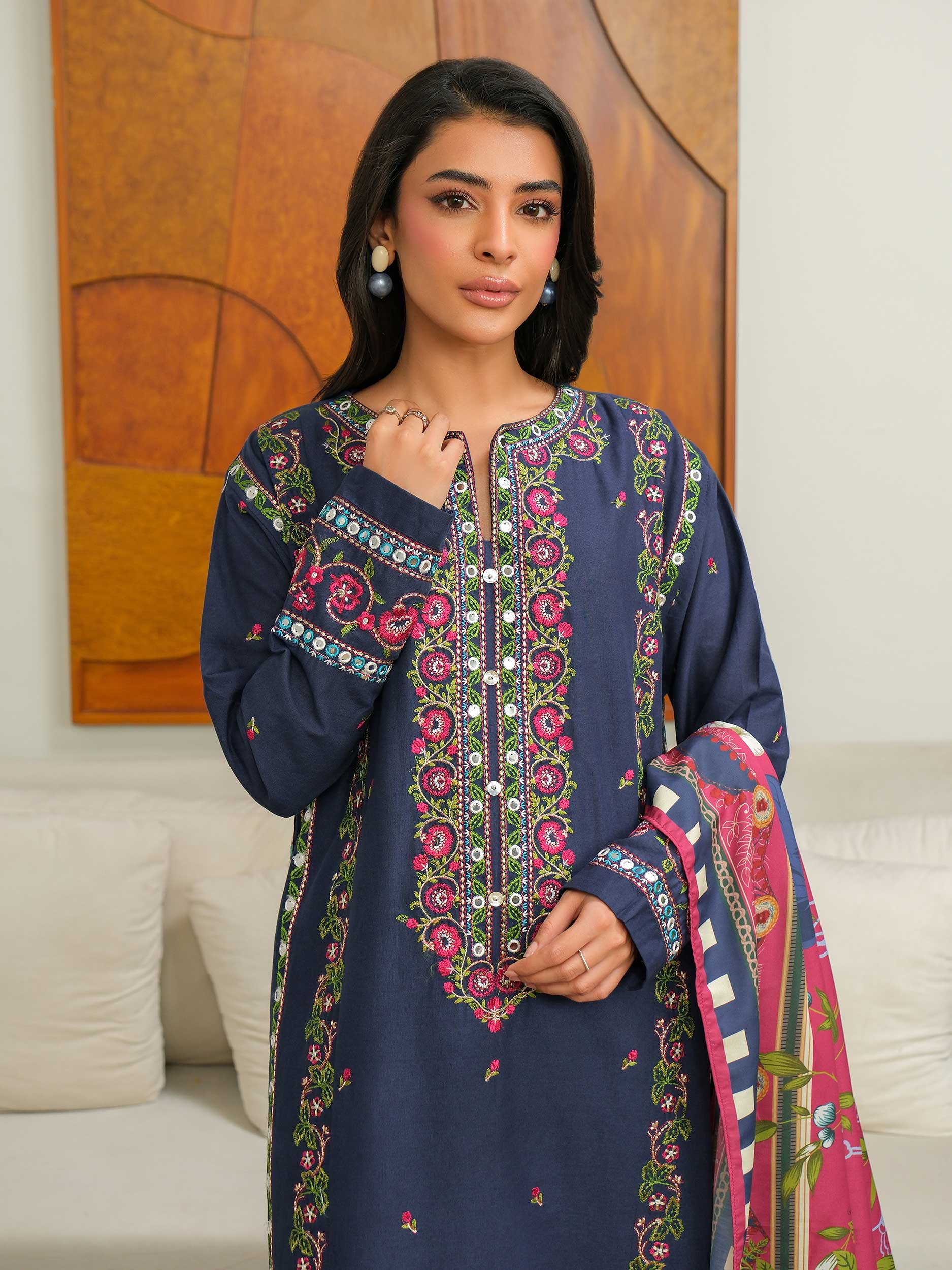 3 Piece Khaddar Suit-Embroidered (Unstitched) - Image 3