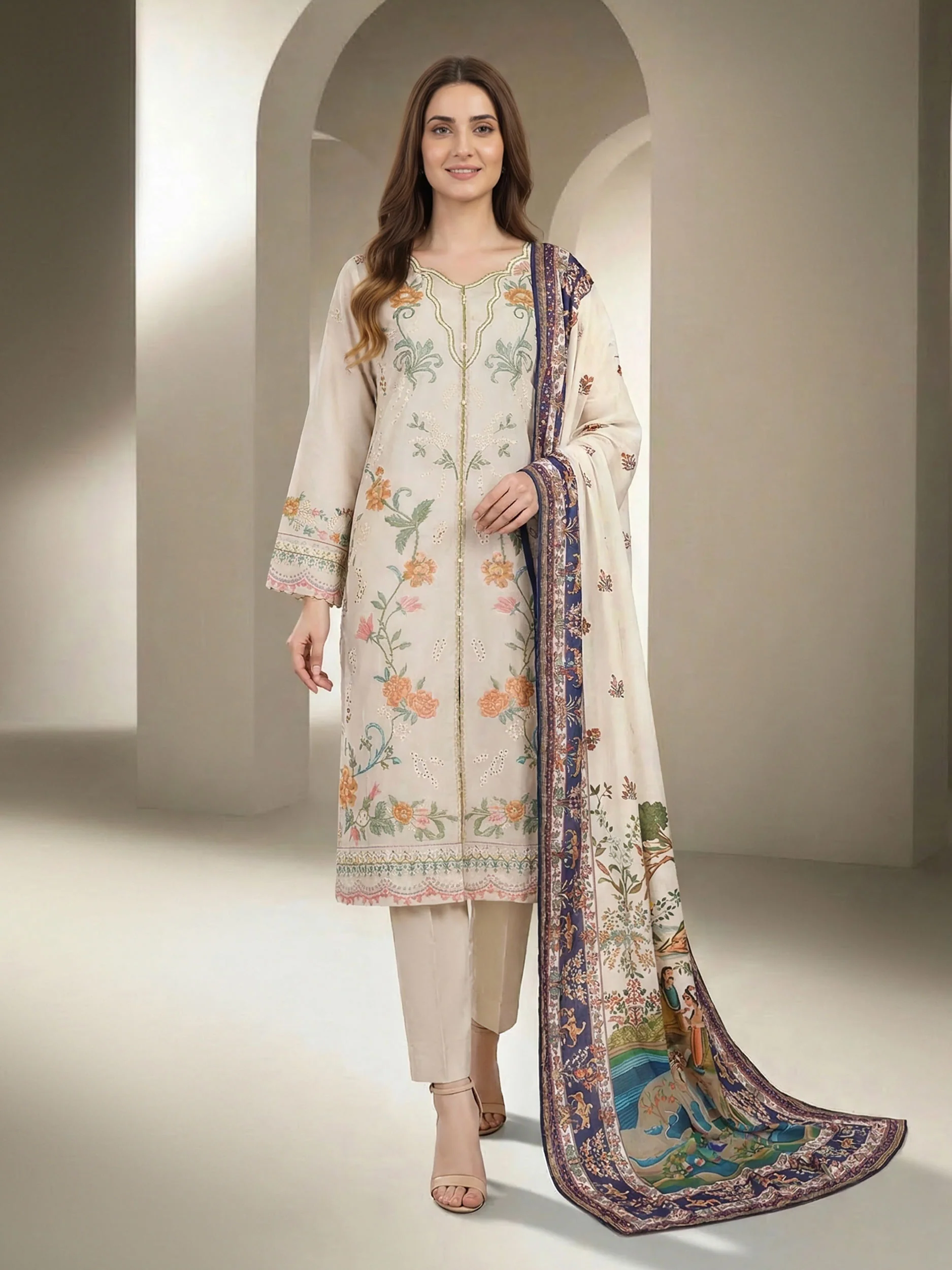 3 Piece Lawn Suit- Embroidered (Unstitched) - Image 2