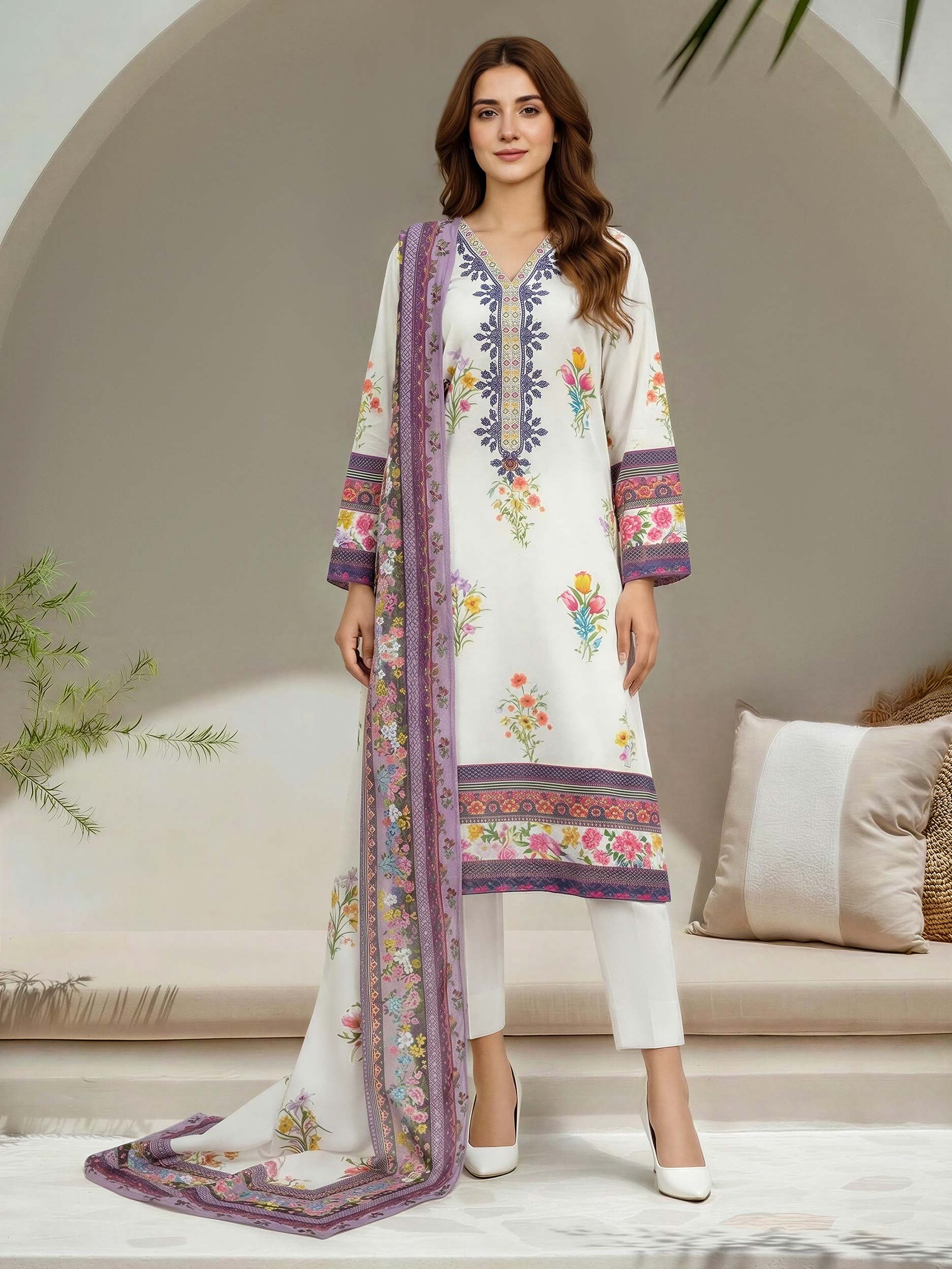 3 Piece Lawn Suit- Embroidered (Unstitched) - Image 2