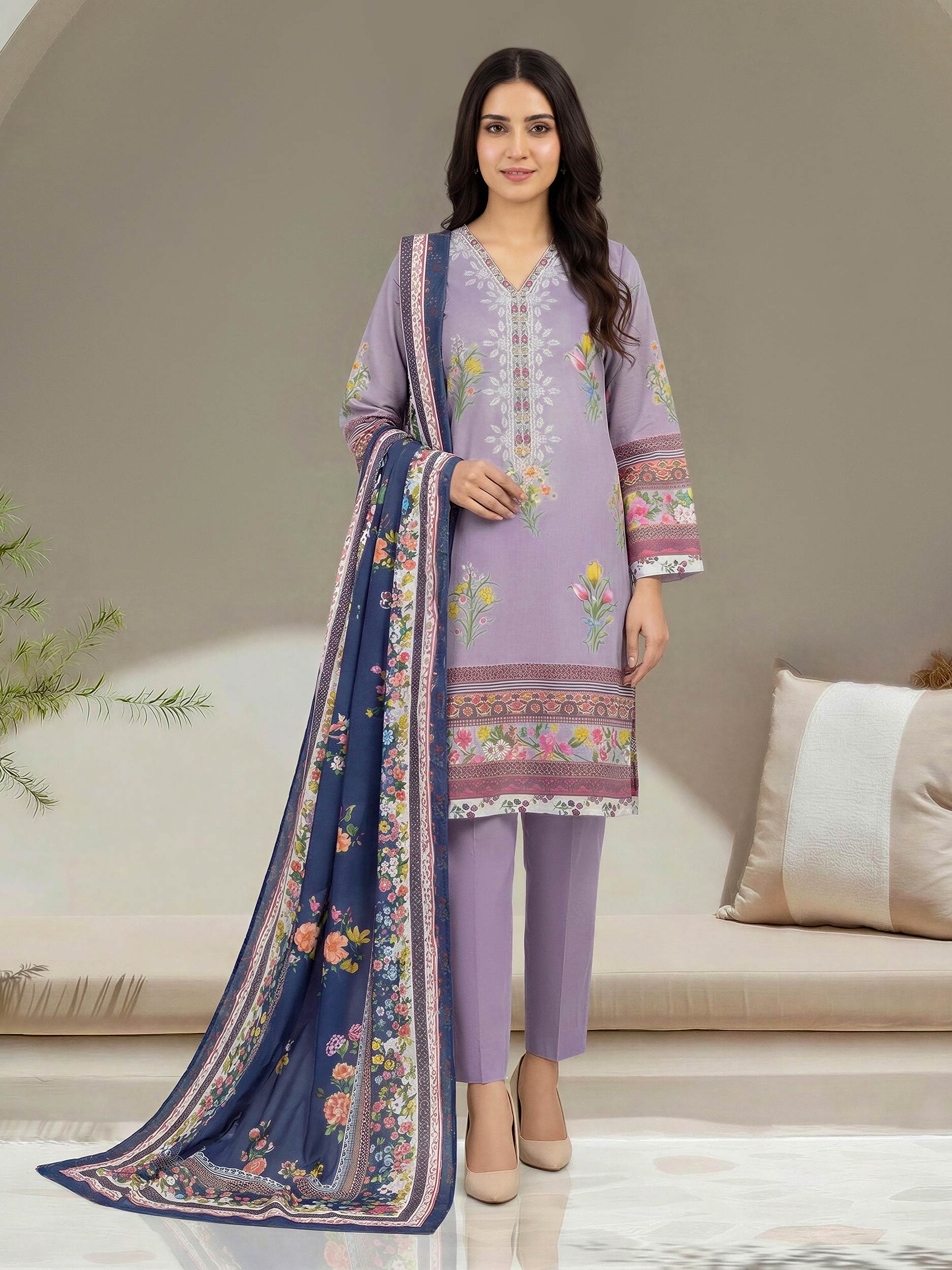 3 Piece Lawn Suit- Embroidered (Unstitched) - Image 2