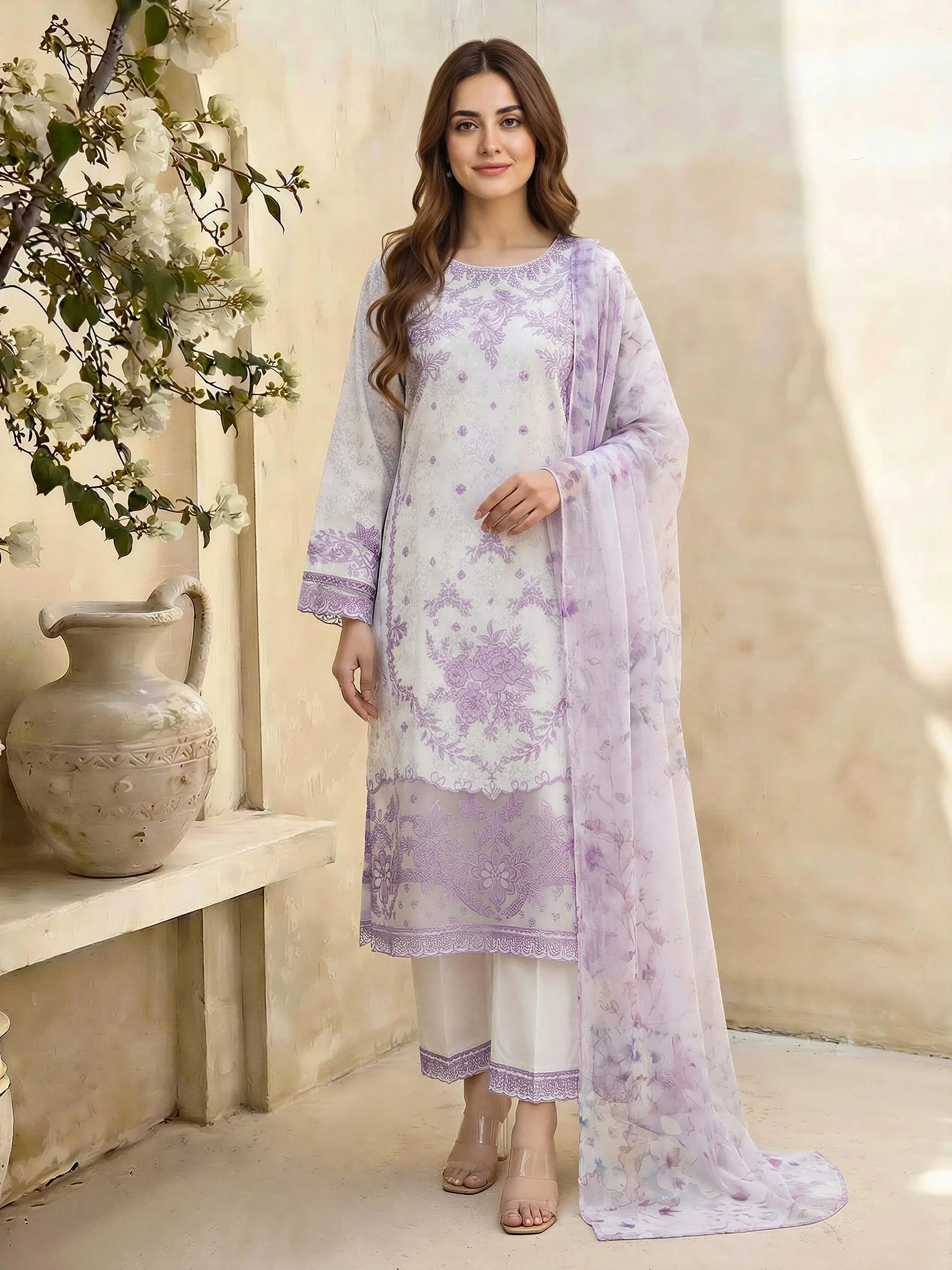 3 Piece Lawn Suit- Embroidered (Unstitched) - Image 2
