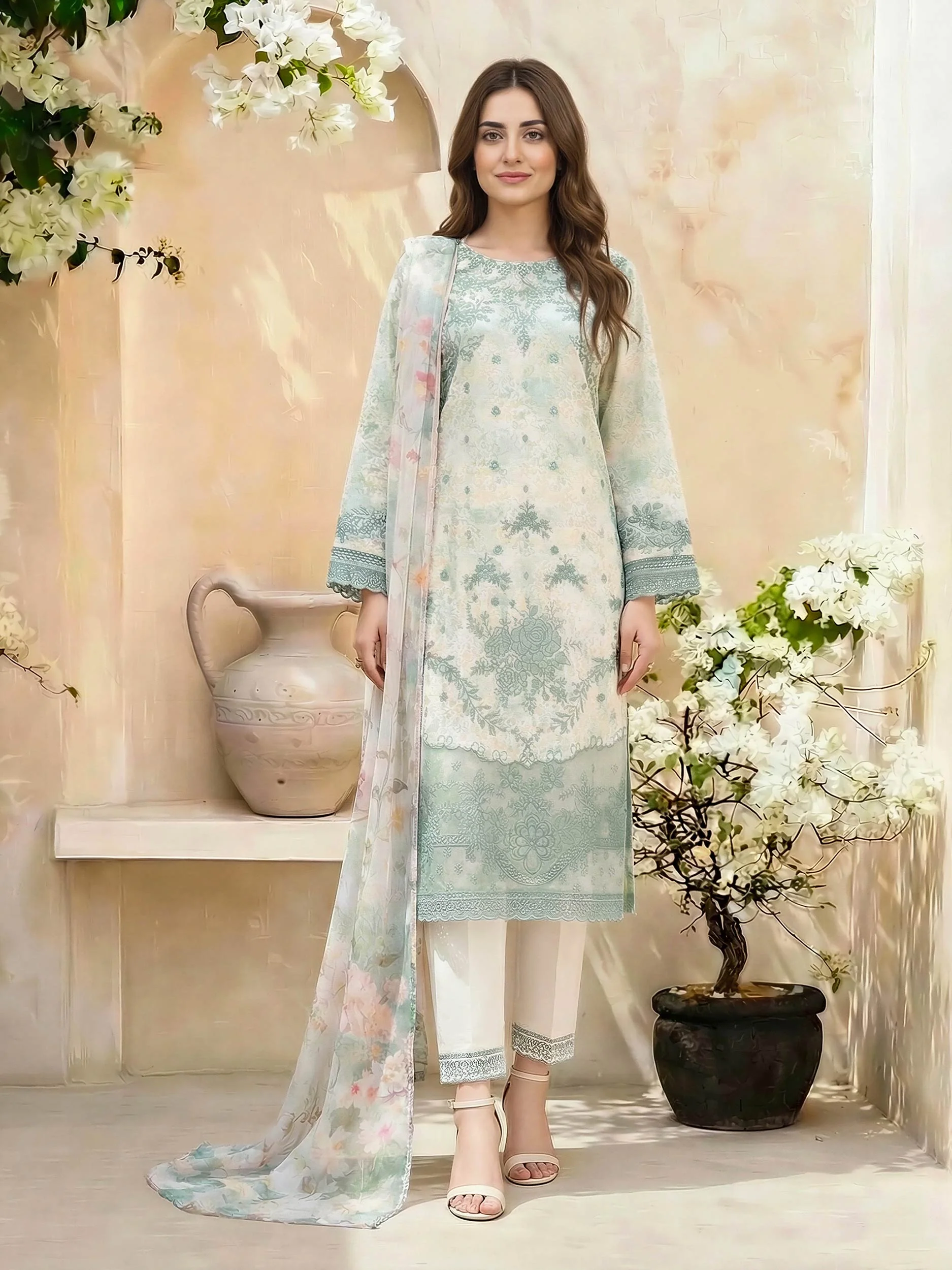3 Piece Lawn Suit- Embroidered (Unstitched) - Image 2