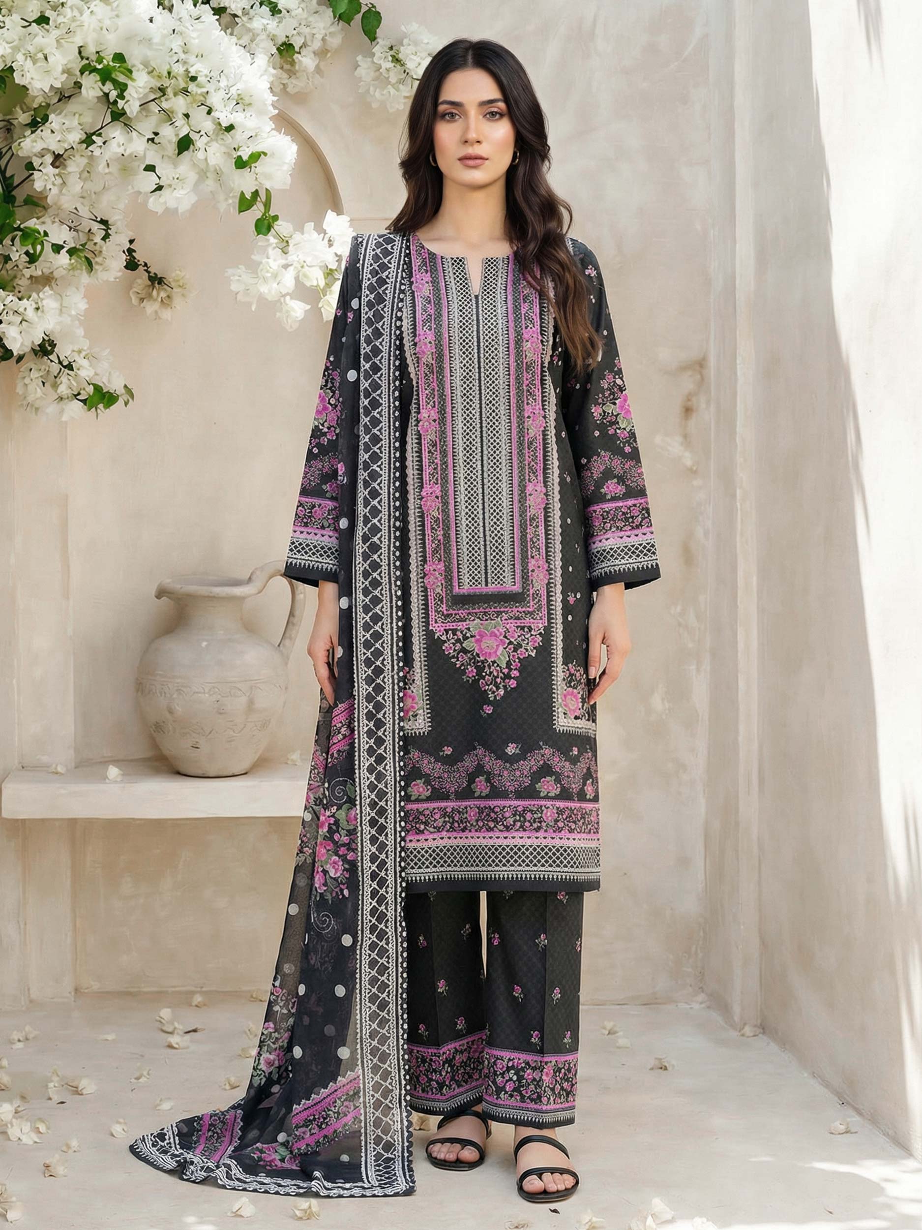 3 Piece Lawn Suit- Printed (Unstitched) - Image 2