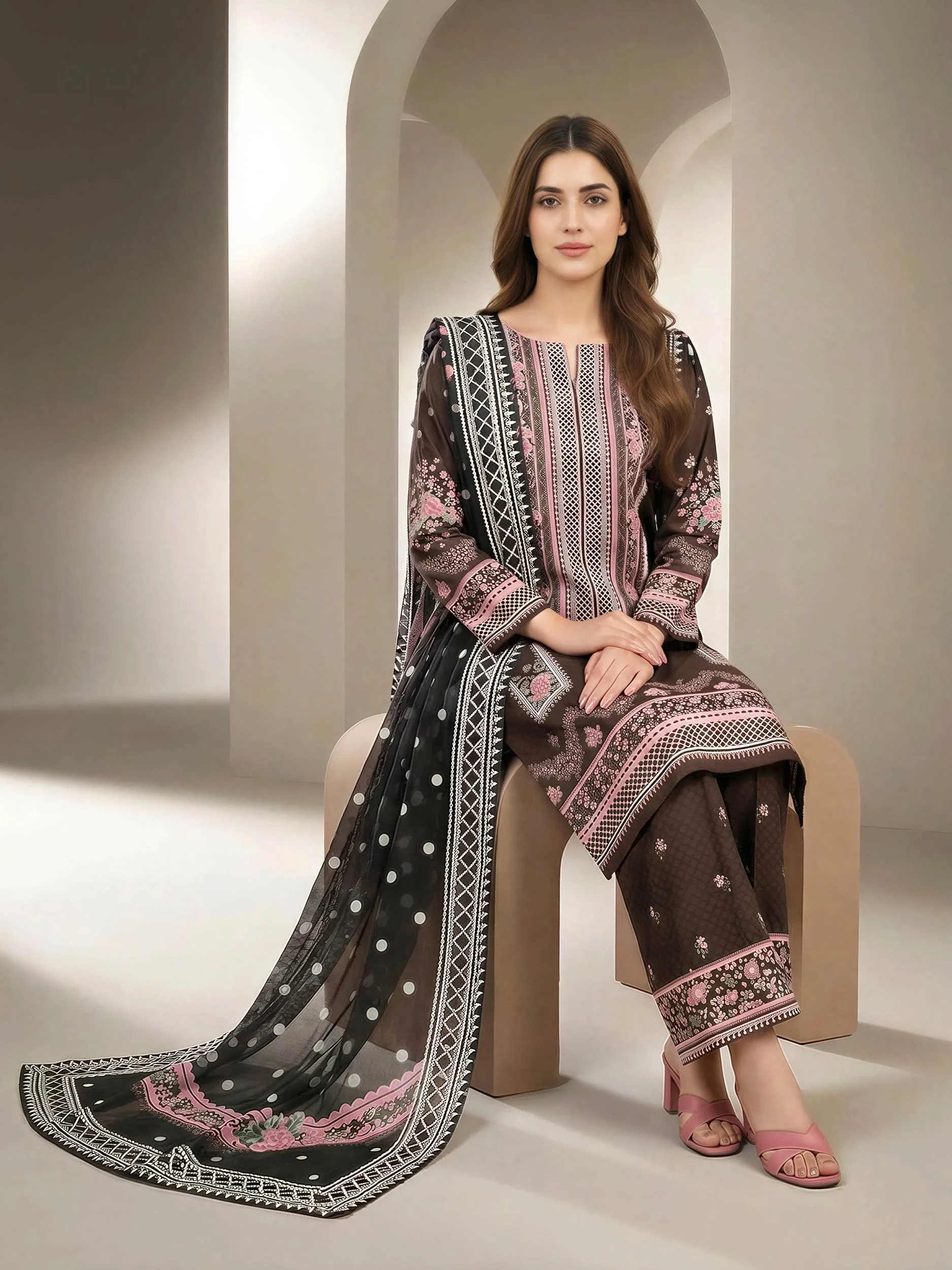 3 Piece Lawn Suit- Printed (Unstitched) - Image 2