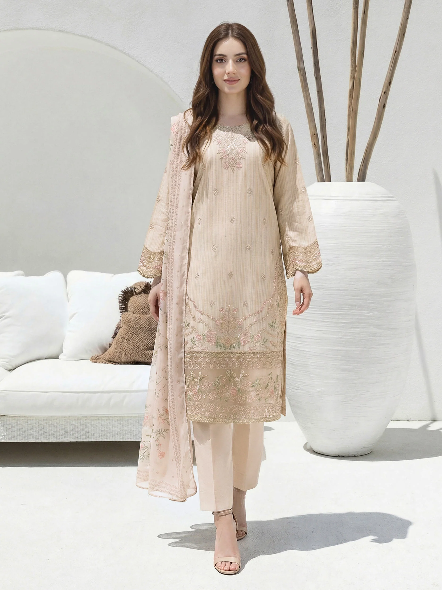 3 Piece Lawn Massouri Suit- Embroidered (Unstitched) - Image 2