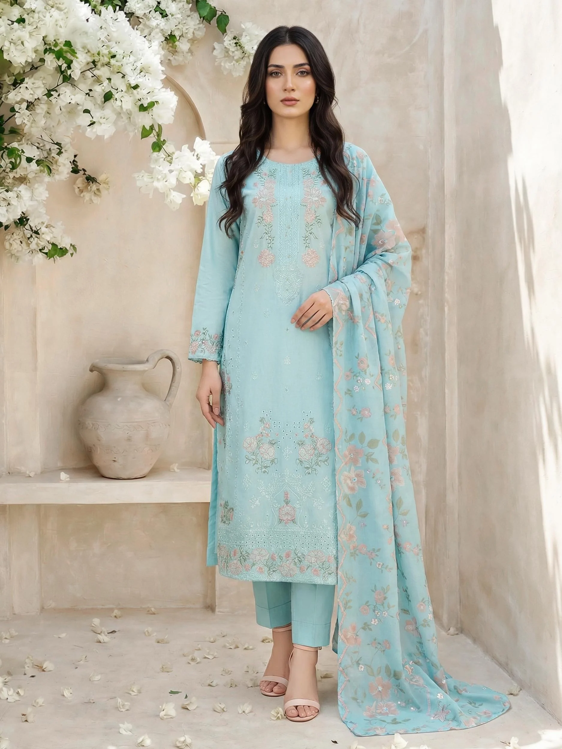 3 Piece Cambric Suit- Embroidered (Unstitched) - Image 2