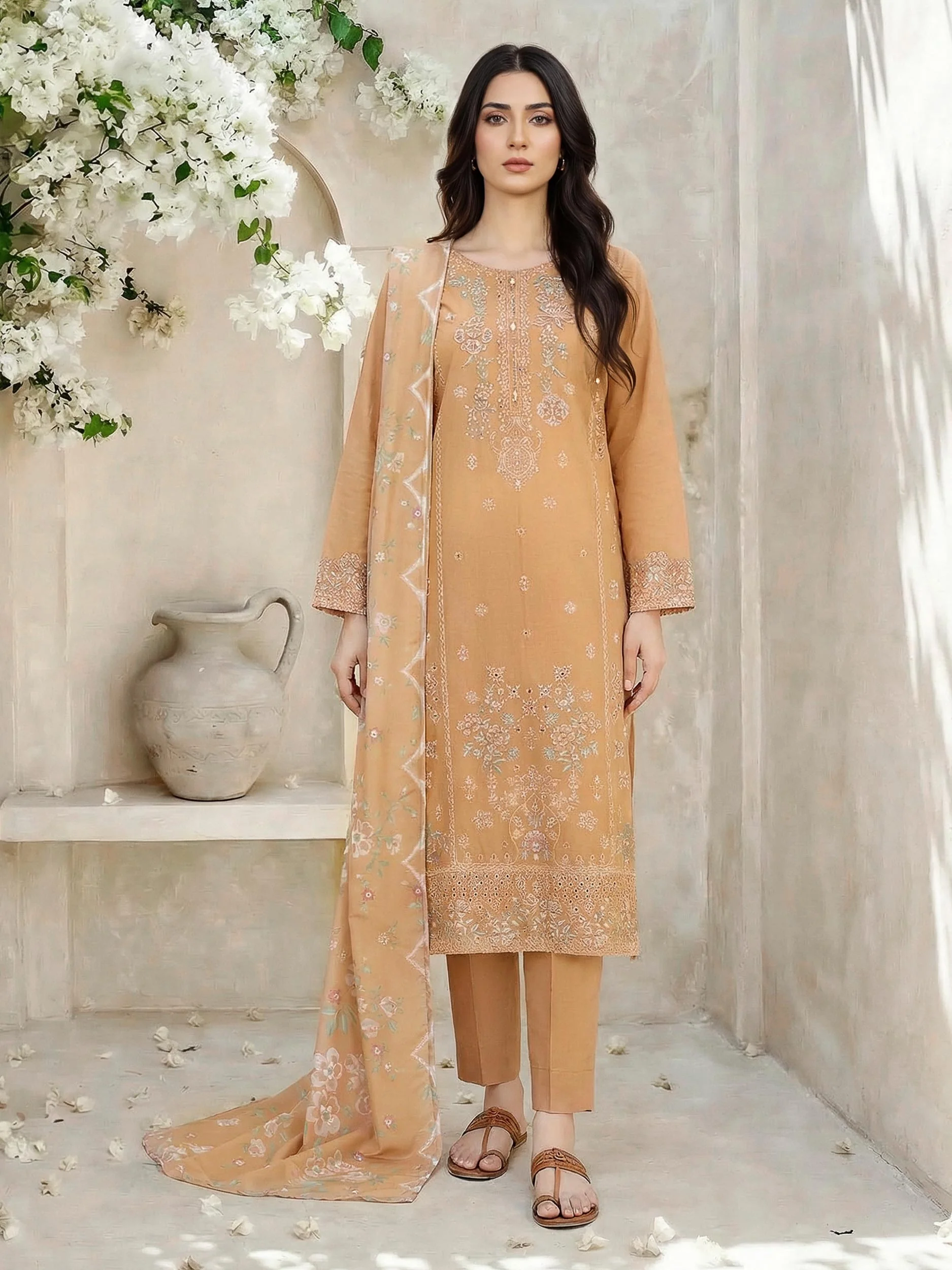 3 Piece Cambric Suit- Embroidered (Unstitched) - Image 2