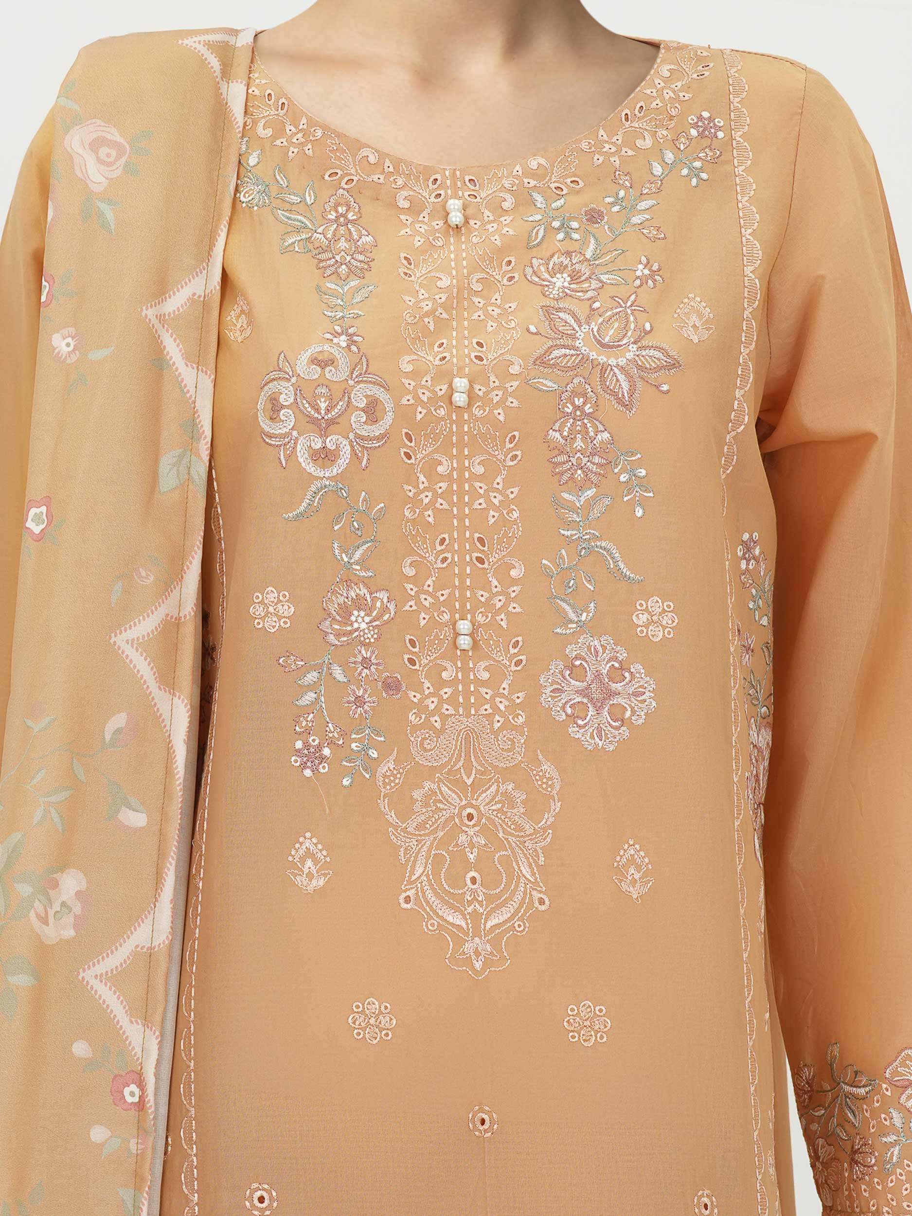 3 Piece Cambric Suit- Embroidered (Unstitched) - Image 4