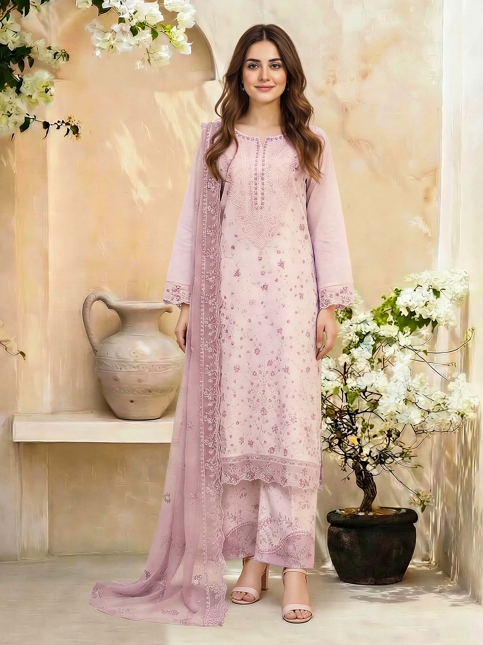 3 Piece Lawn Suit- Embroidered (Unstitched) - Image 2