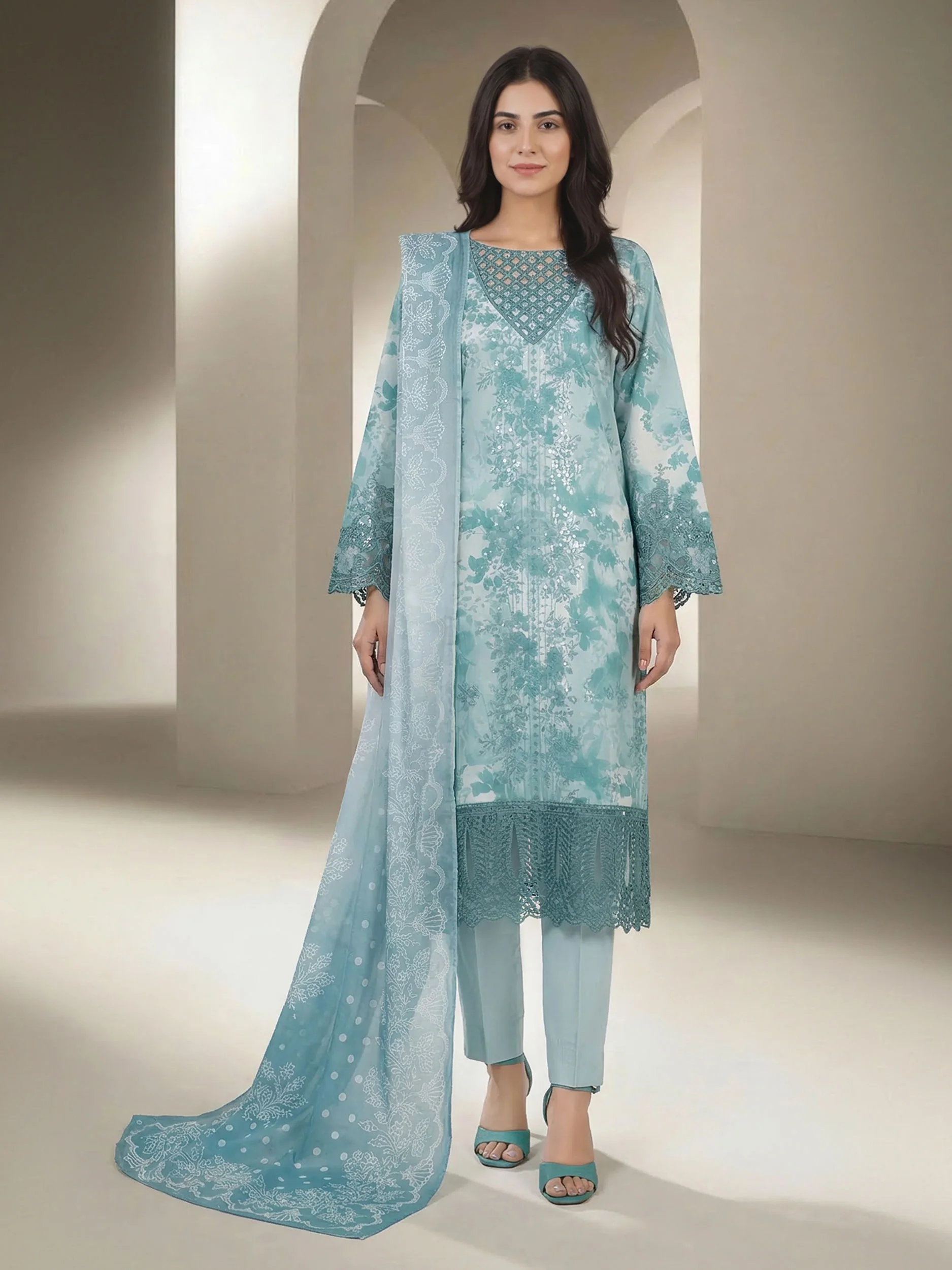 3 Piece Lawn Suit- Embroidered (Unstitched) - Image 2