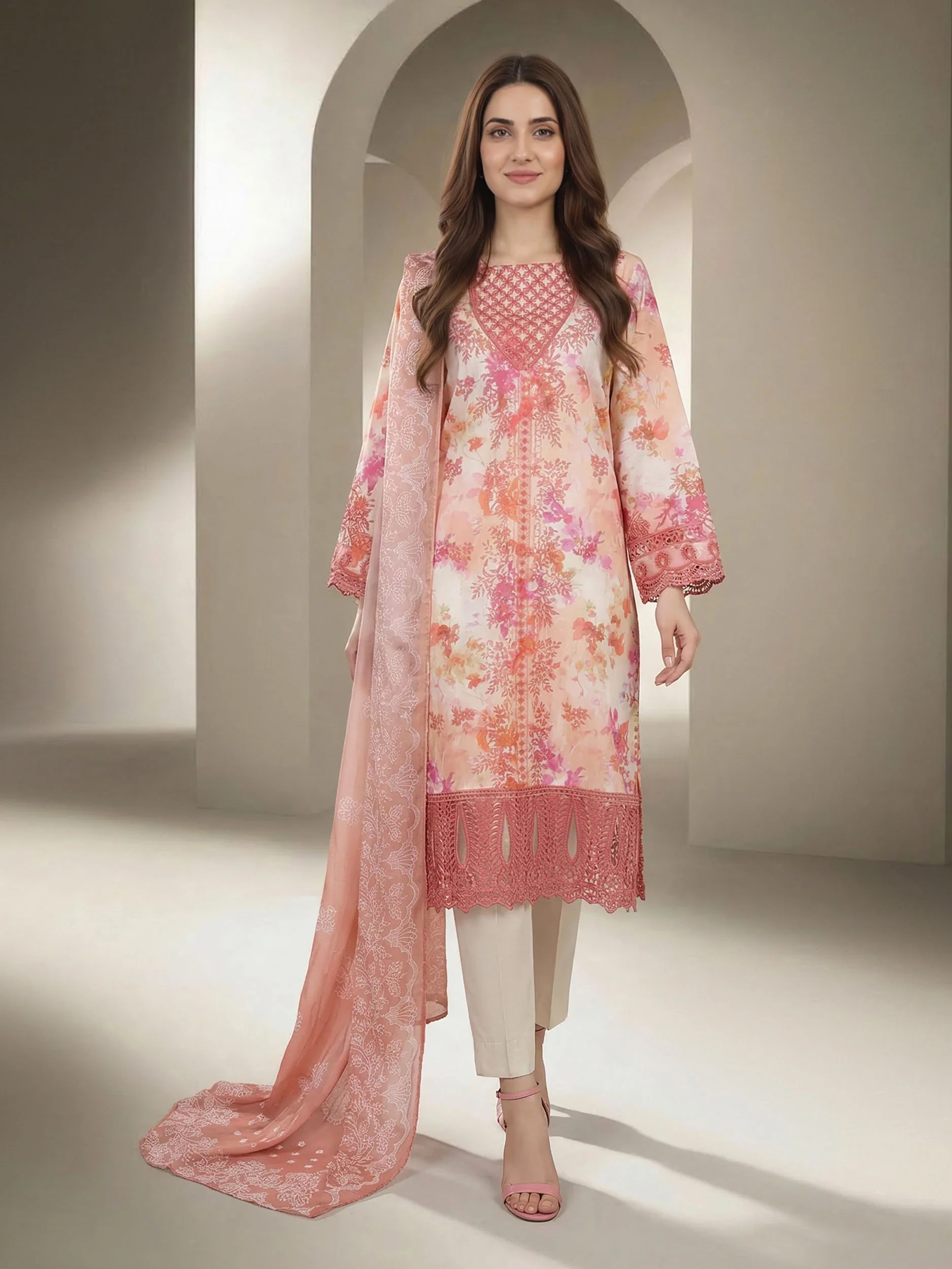 3 Piece Lawn Suit- Embroidered (Unstitched) - Image 2